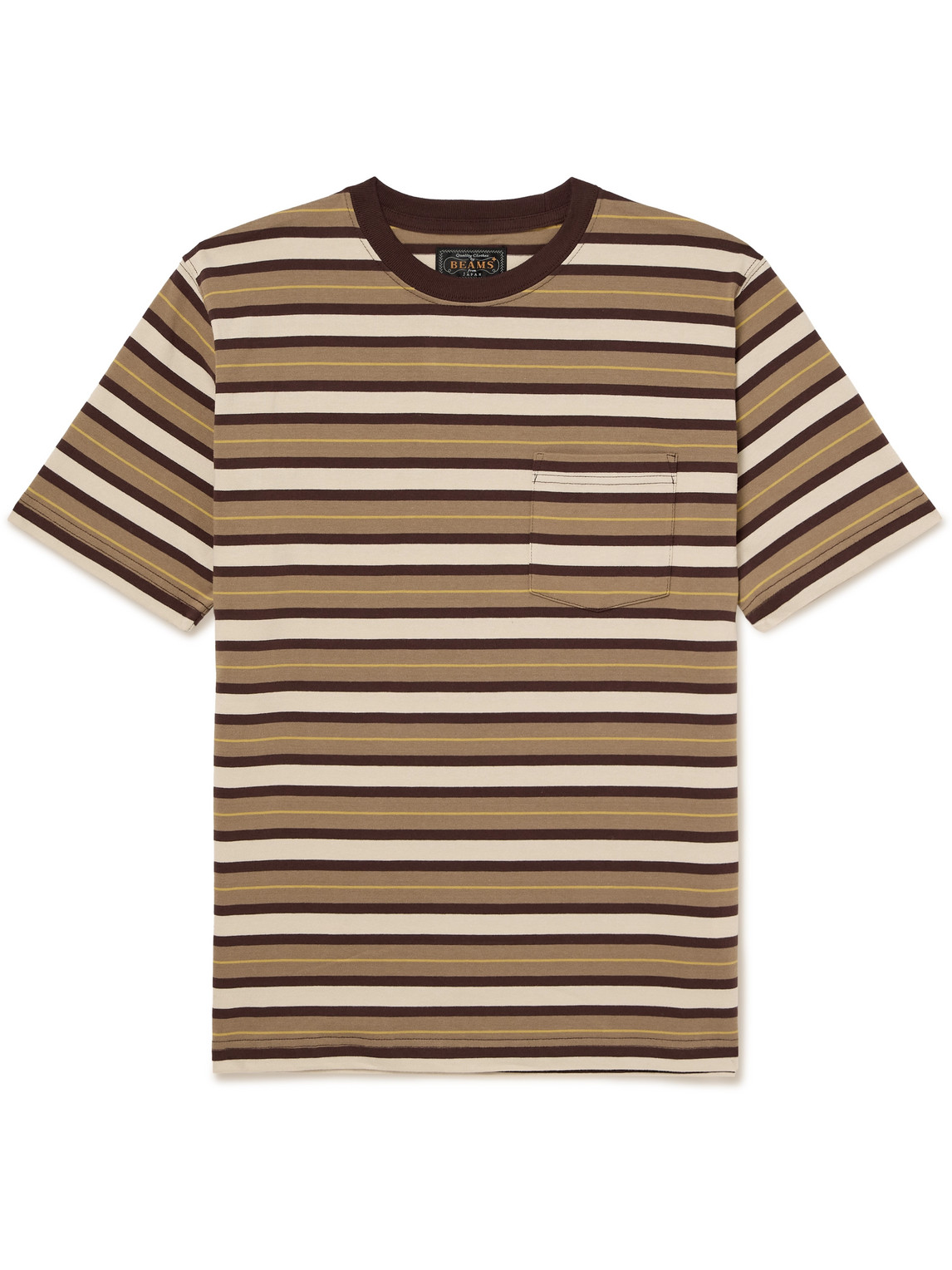 Beams Striped Cotton-jersey T-shirt In Brown