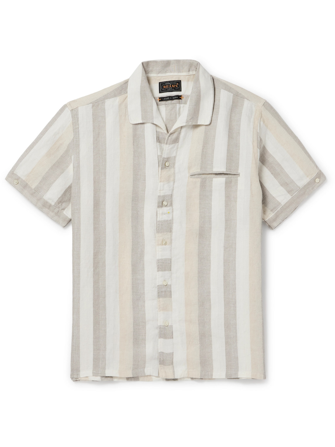 Shop Beams Striped Herringbone Linen Shirt In Neutrals
