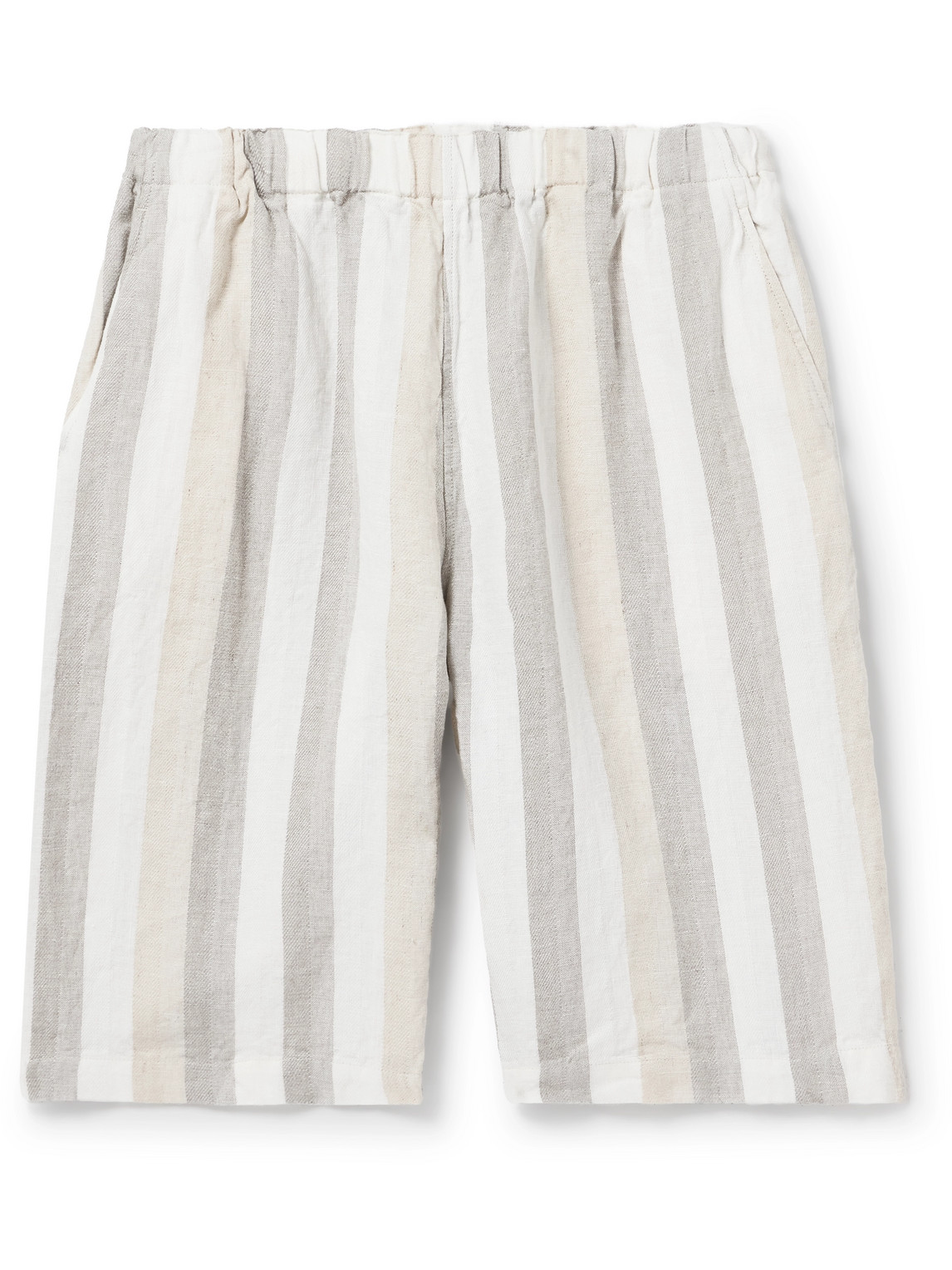 Beams Easy Wide-leg Striped Herringbone Linen Shorts In Neutrals