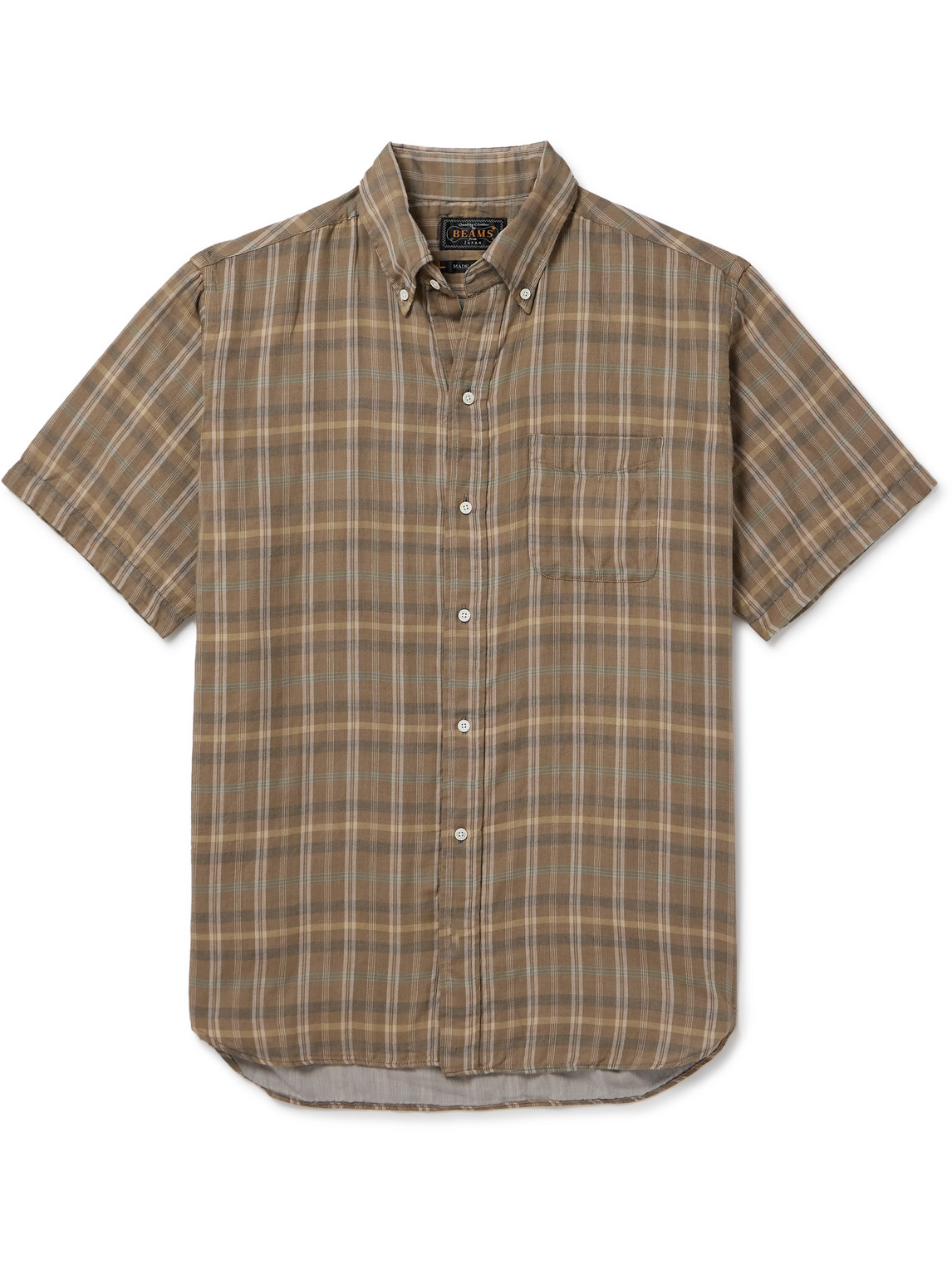 Beams Button-down Collar Checked Cotton-gauze Shirt In Brown