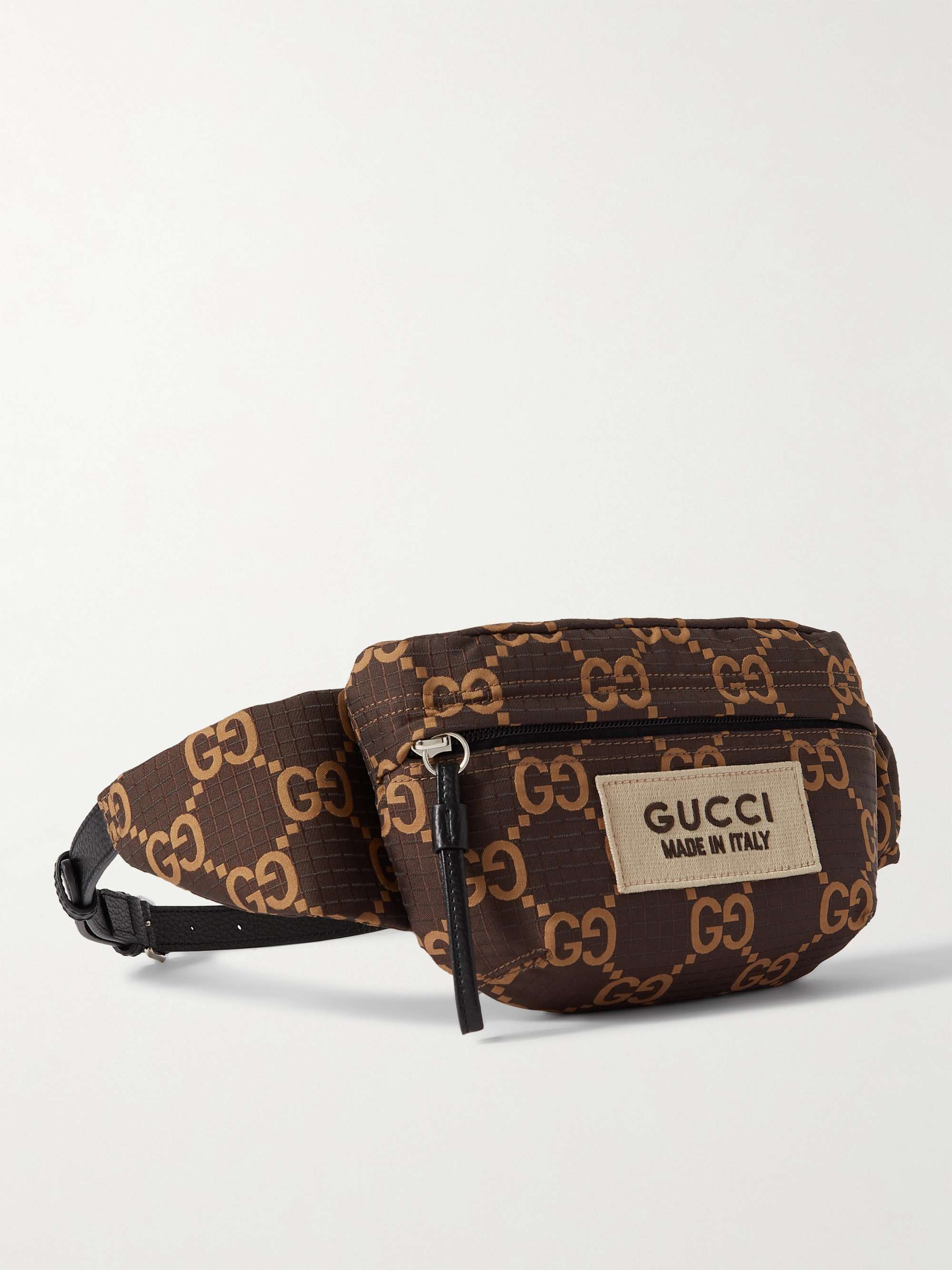 GUCCI Logo-Appliquéd Leather-Trimmed Monogram Ripstop Belt Bag for