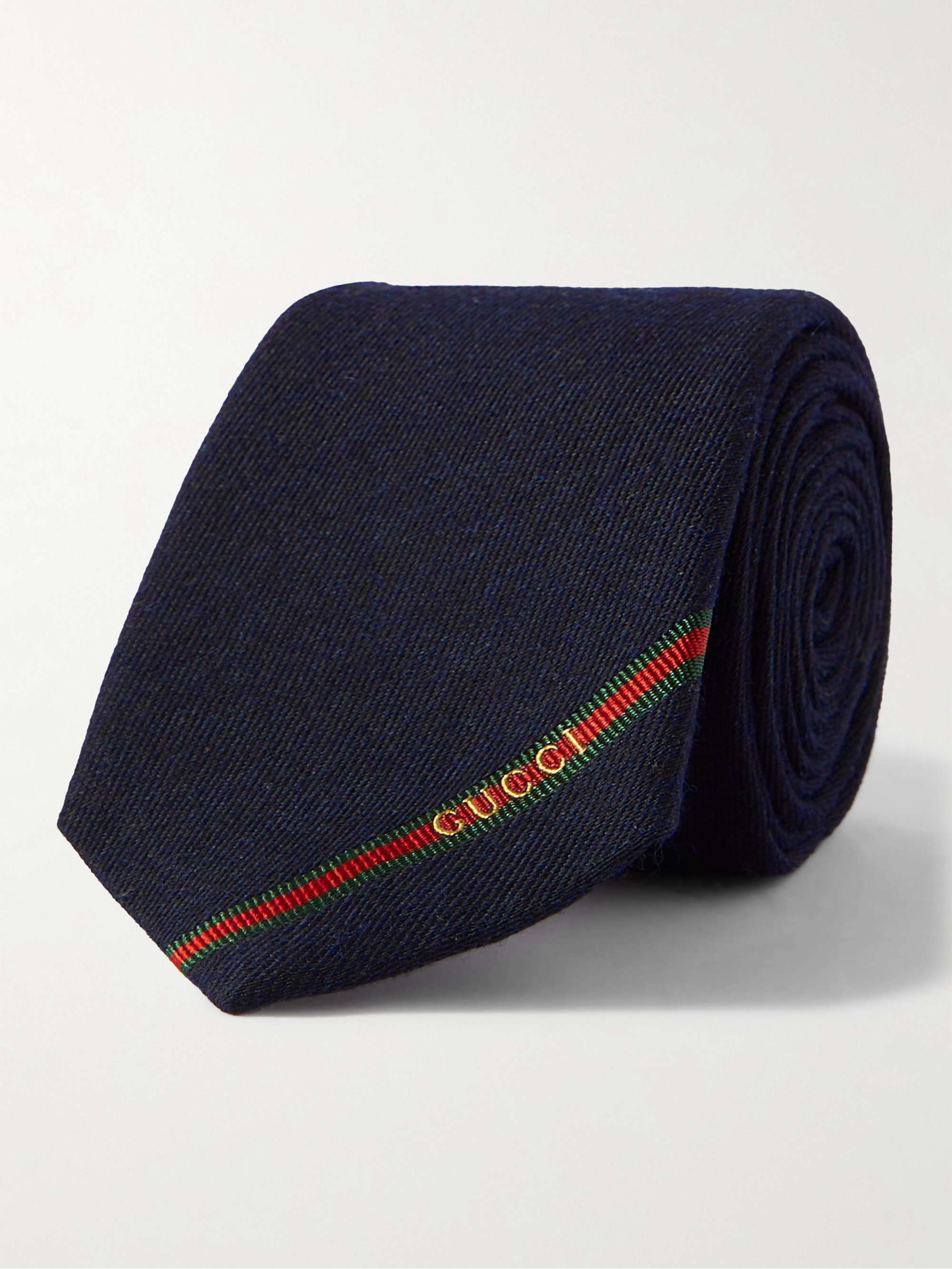 أزرق ربطة عنق مخططة من التويل مطرزة بشعار العلامة بعرض 7 سم | GUCCI | MR  PORTER