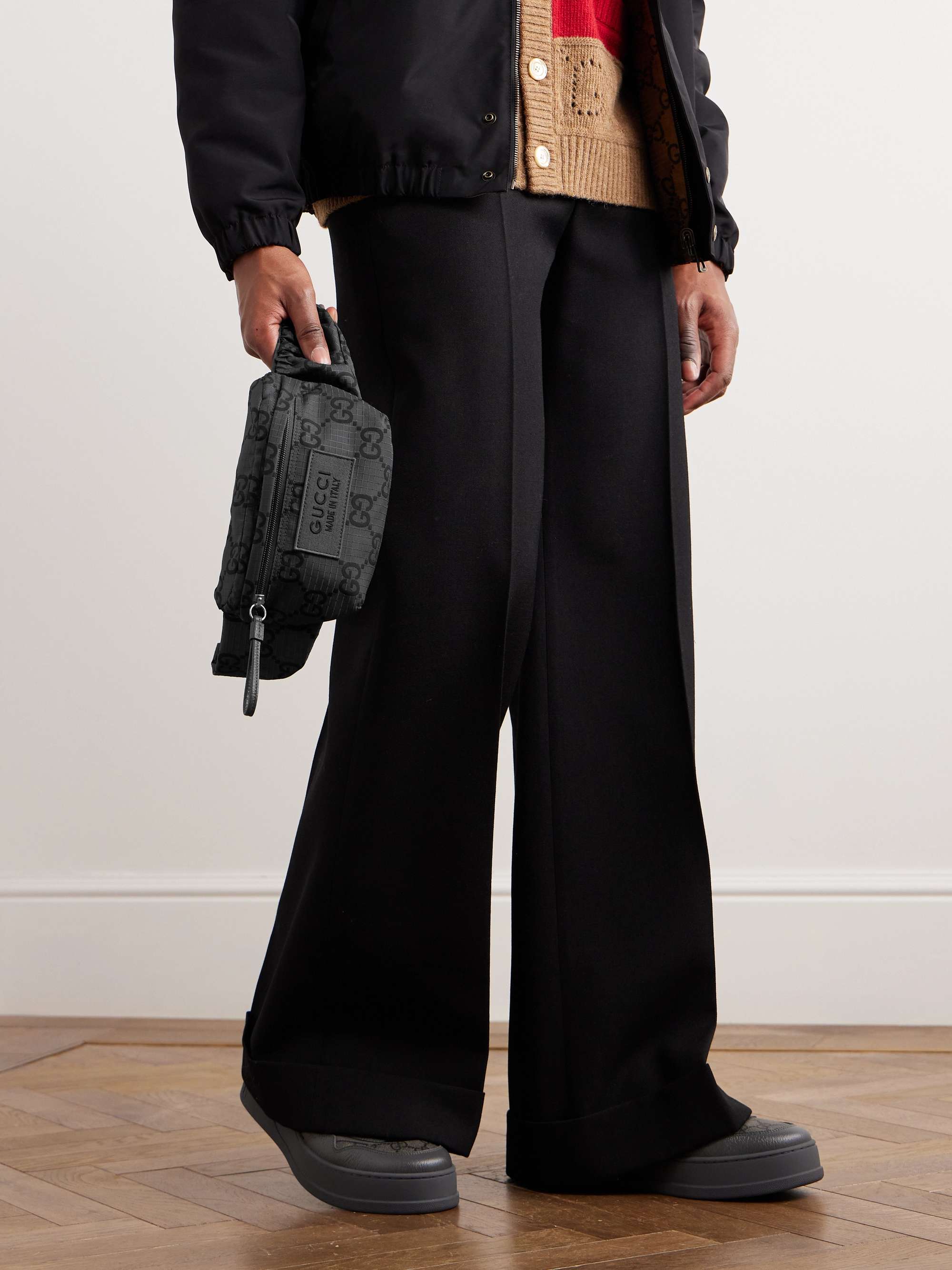 GUCCI Logo-Appliquéd Leather-Trimmed Monogram Ripstop Belt Bag for Men