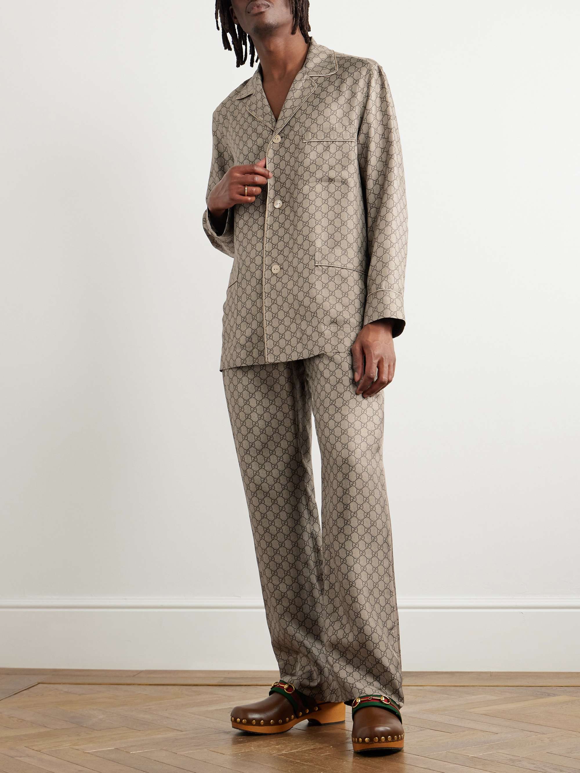 GUCCI Straight-Leg Monogrammed Silk Trousers for Men | MR PORTER
