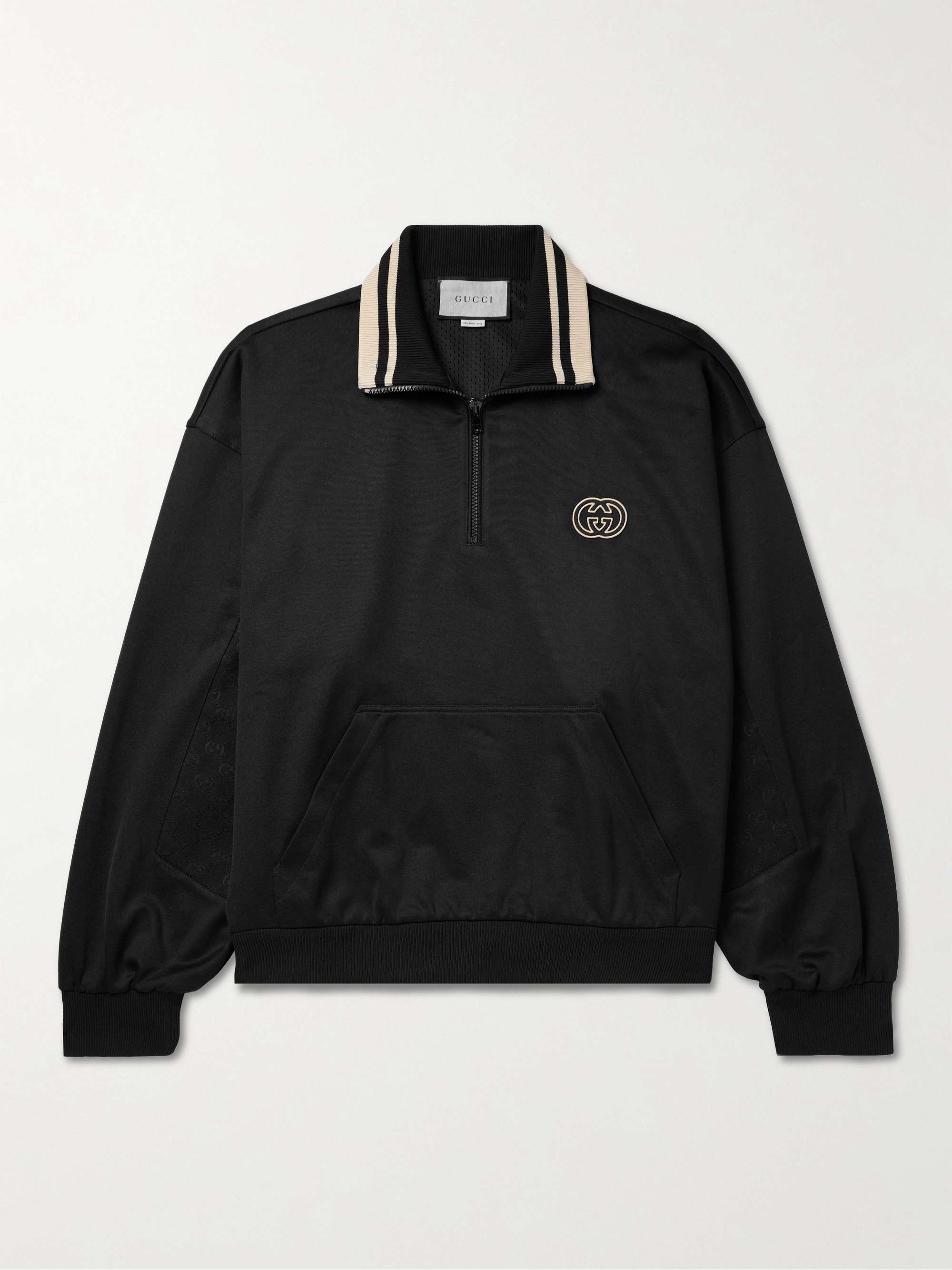 GUCCI Logo-Embroidered Monogrammed Tech-Jersey Half-Zip Sweatshirt for Men  | MR PORTER