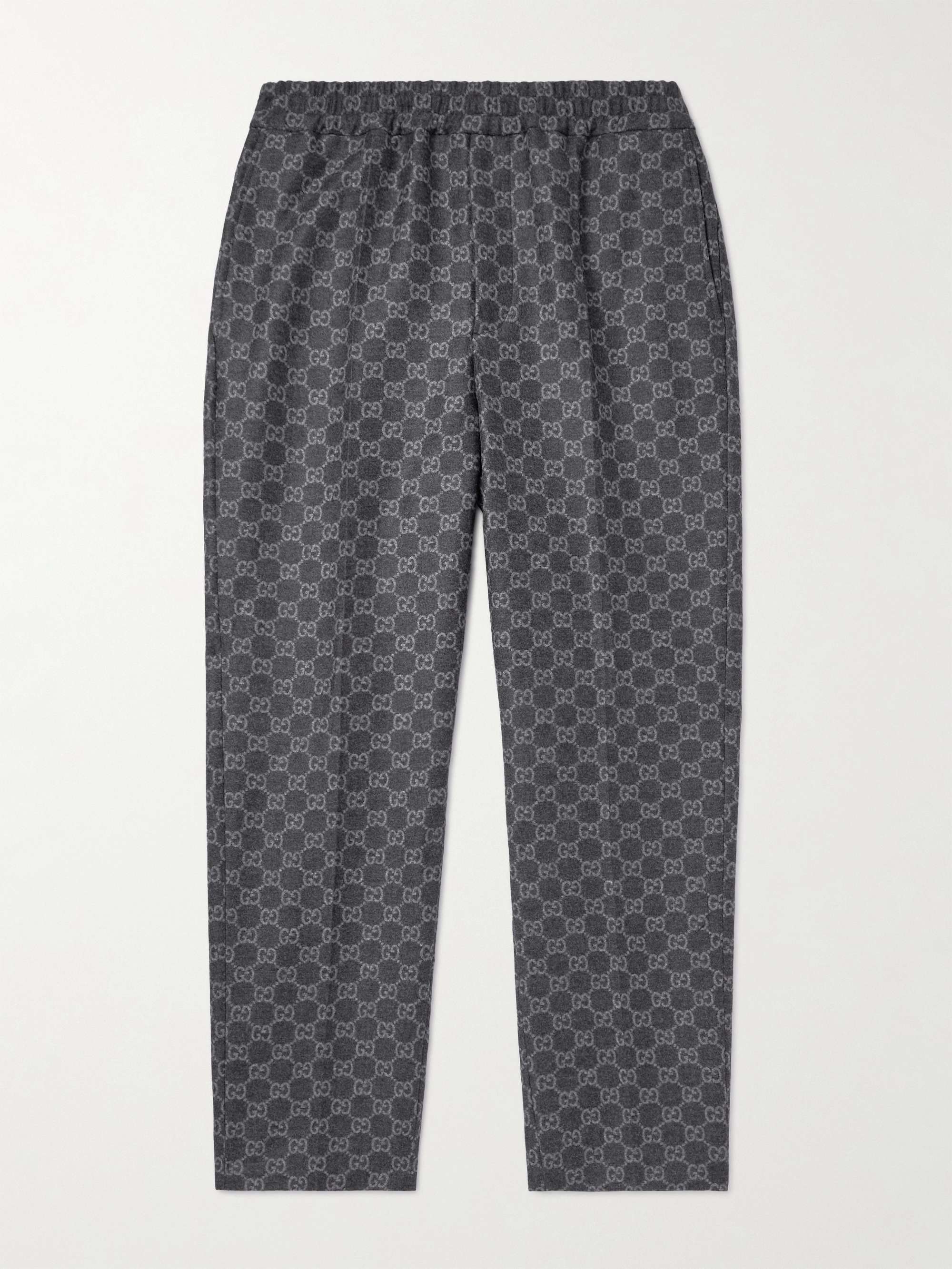 GUCCI Tapered Cropped Monogrammed Wool-Flannel Trousers for Men | MR PORTER