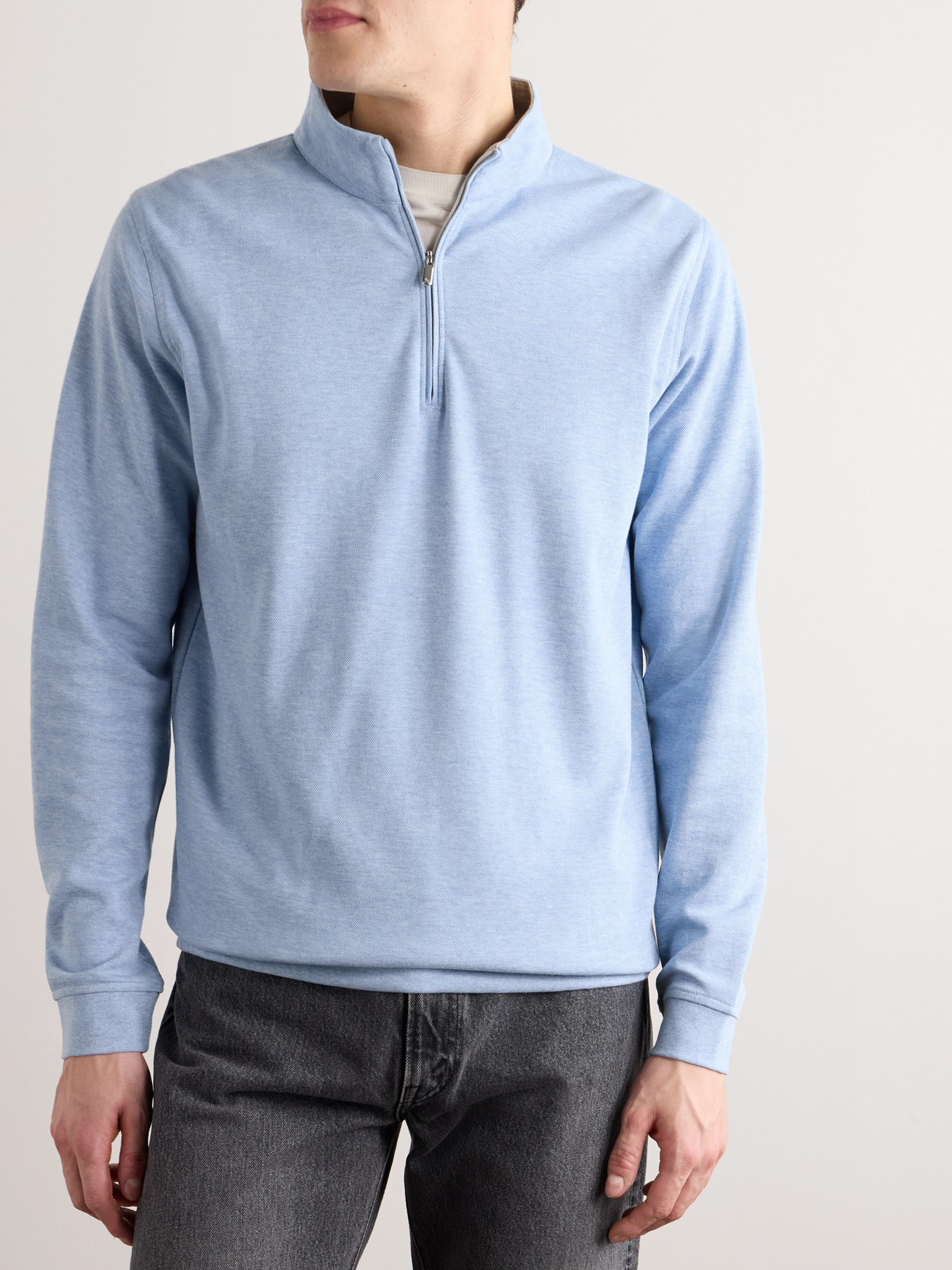 Shop Peter Millar Crown Cotton-blend Jersey Half-zip Sweatshirt In Blue