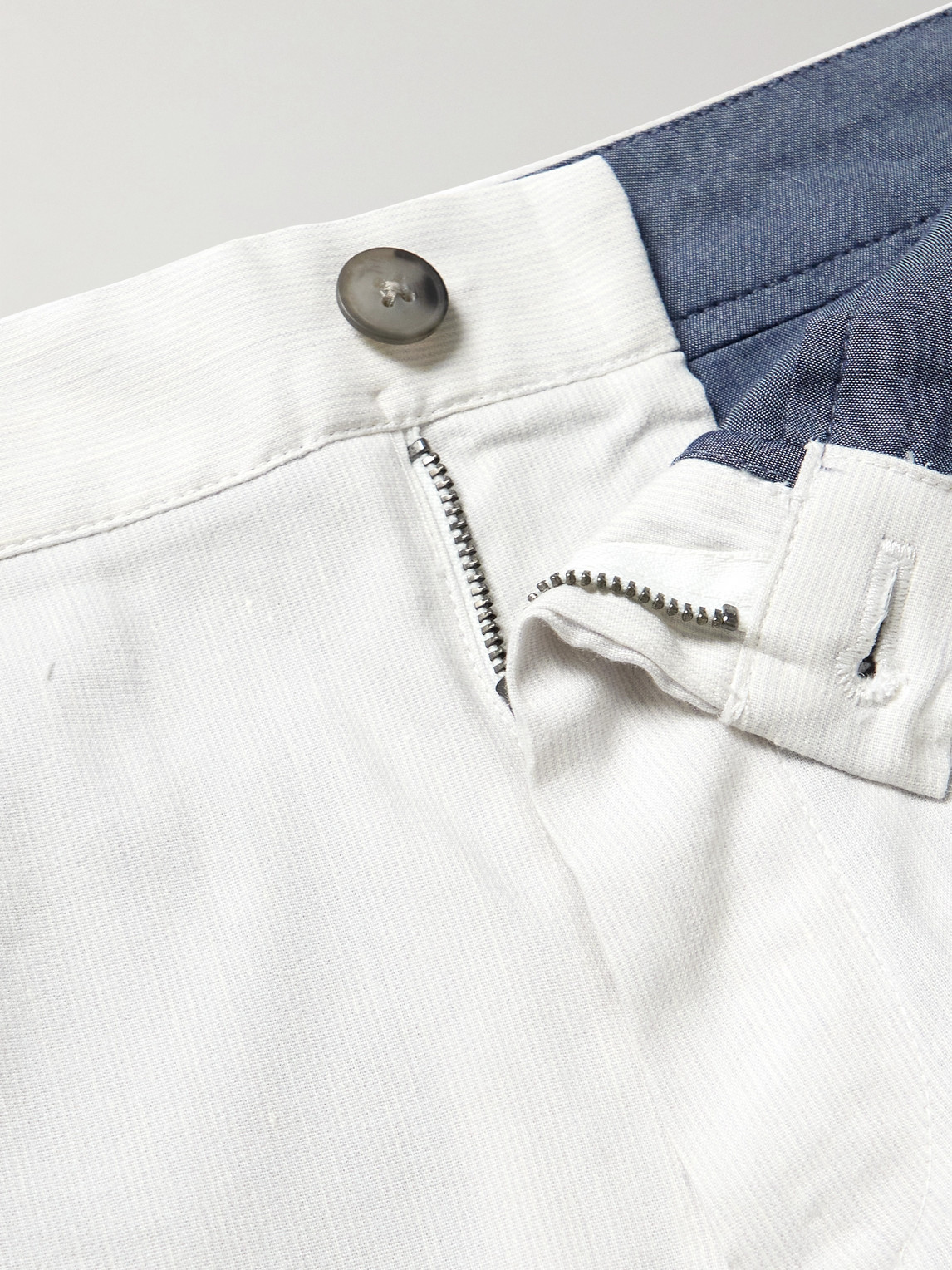 Shop Club Monaco Baxter Slim-fit Straight-leg Striped Linen-blend Shorts In White