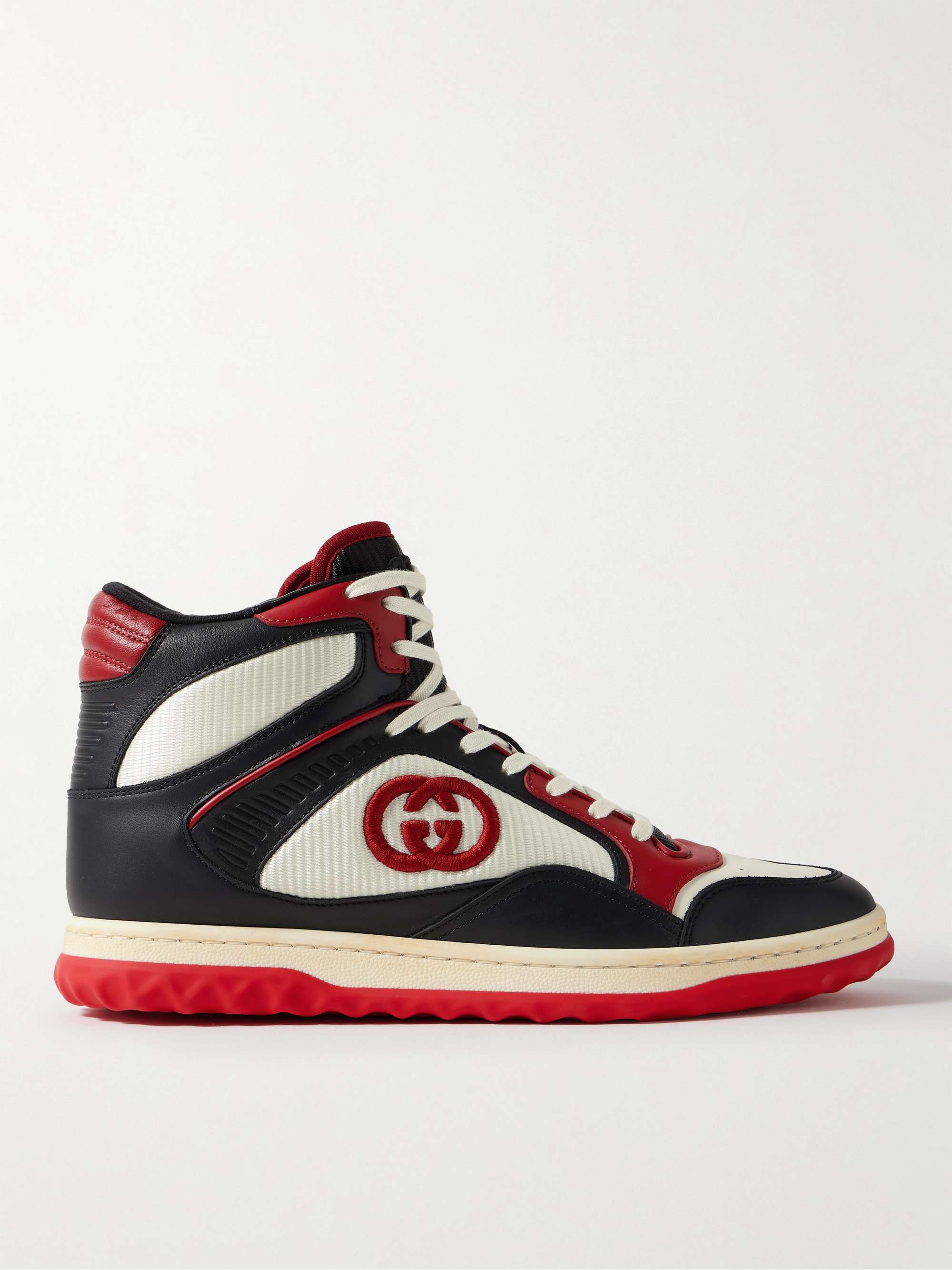 GUCCI Mac80 Leather and Logo-Embroidered Mesh High-Top Sneakers for Men |  MR PORTER