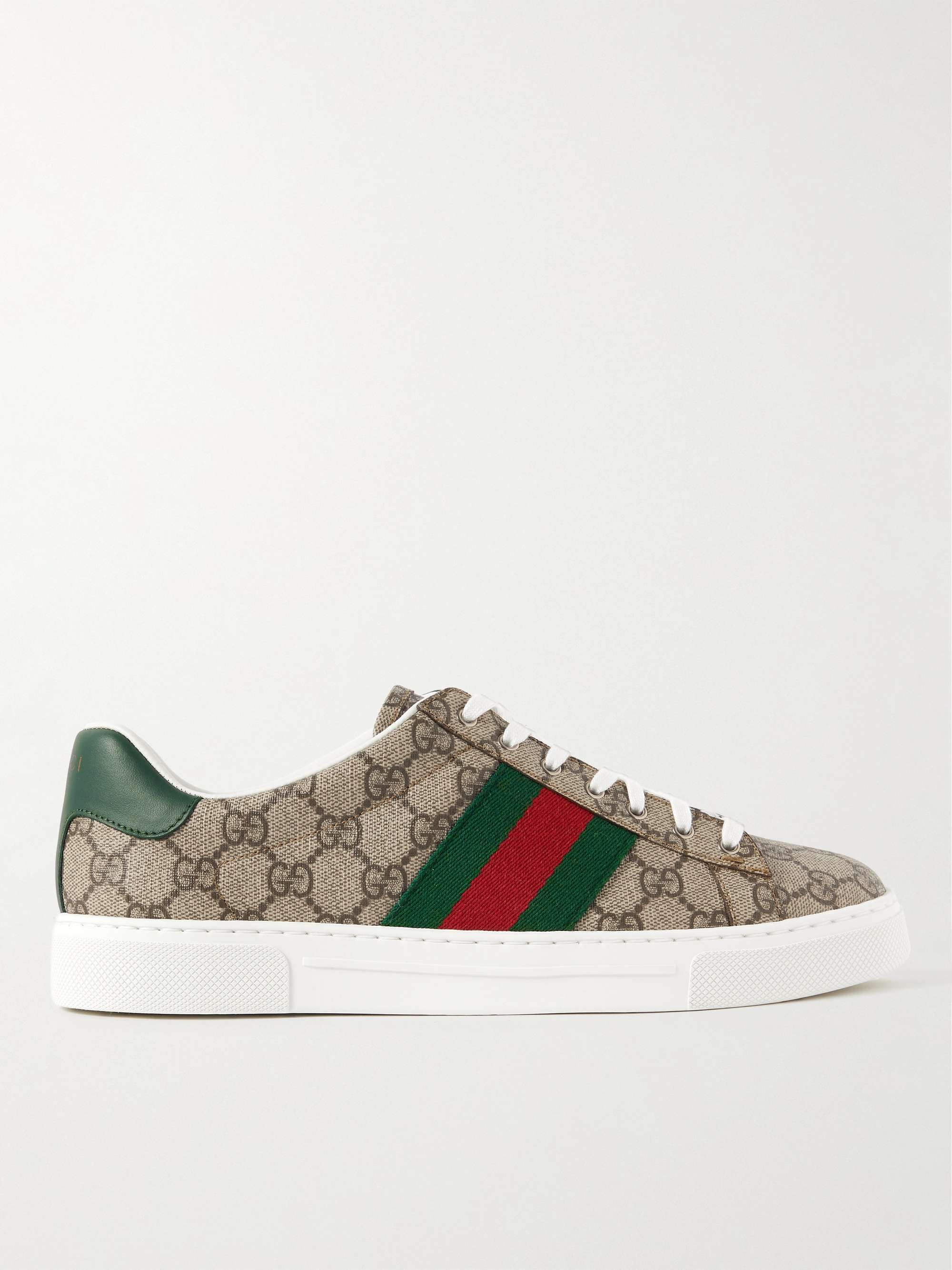 GUCCI Ace Leather and Webbing-Trimmed Monogrammed Canvas Sneakers for Men |  MR PORTER