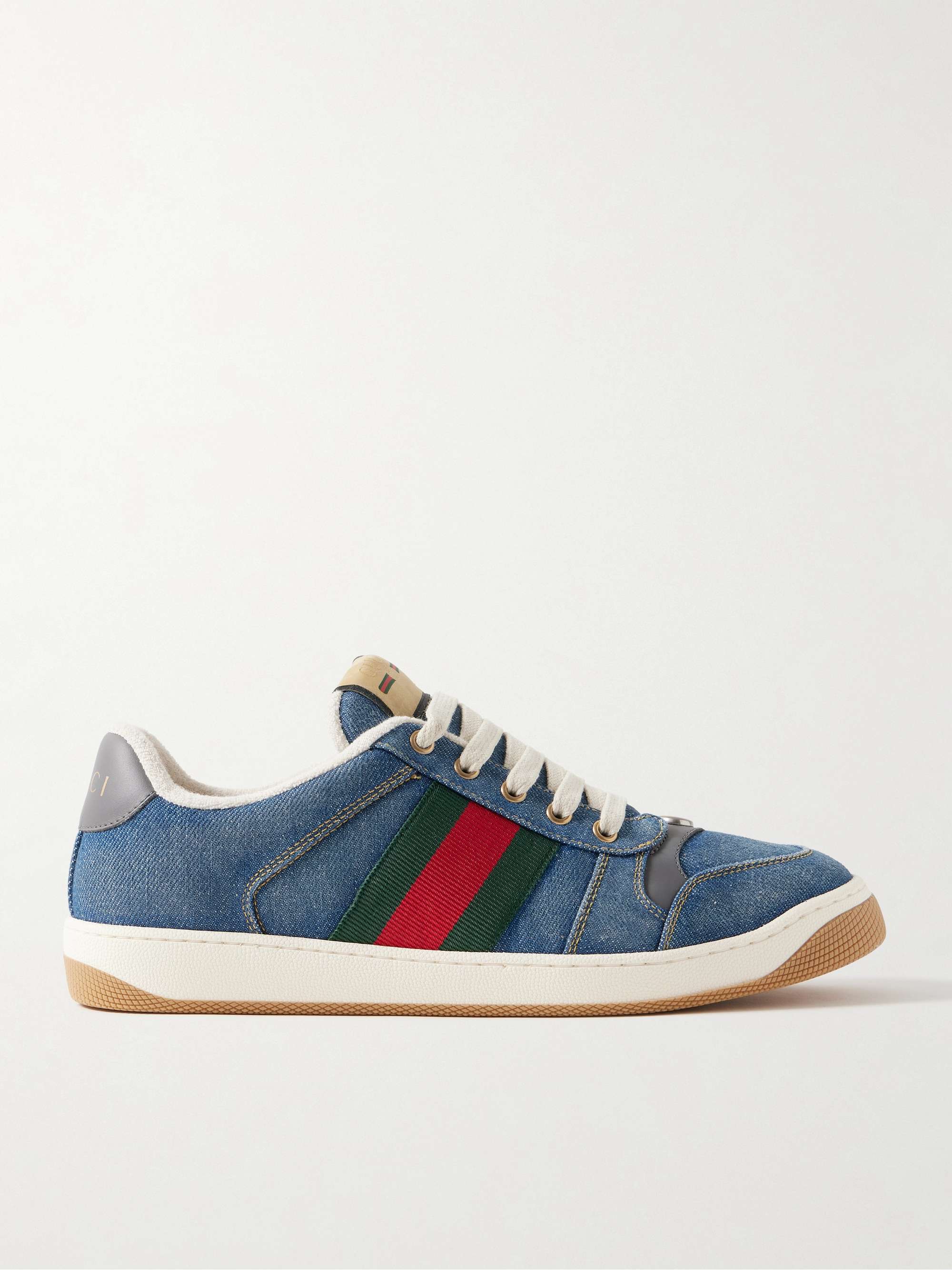 GUCCI Screener Webbing and Leather-Trimmed Denim Sneakers for Men | MR ...