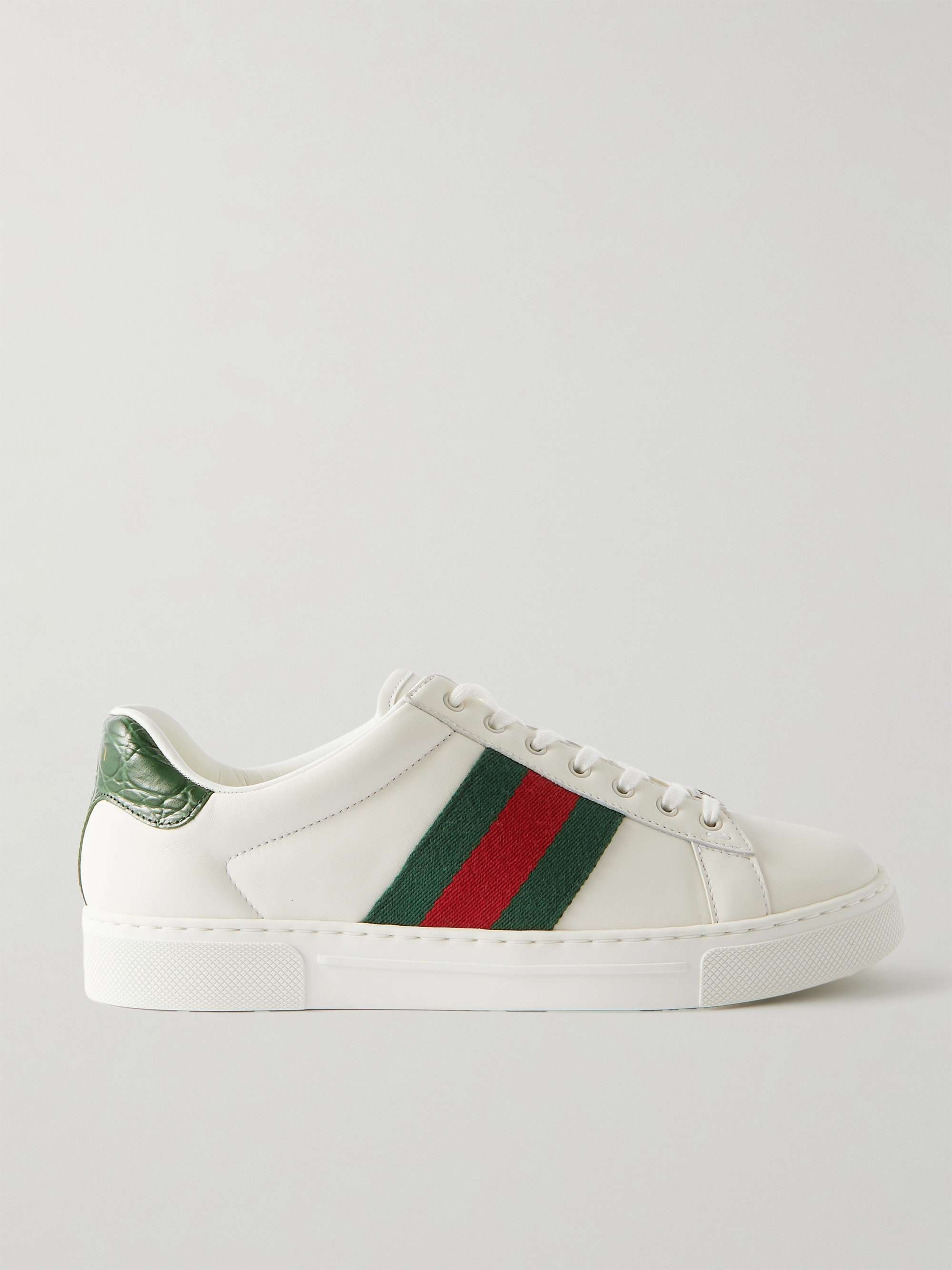 GUCCI Ace Webbing-Trimmed Leather Sneakers for Men | MR PORTER