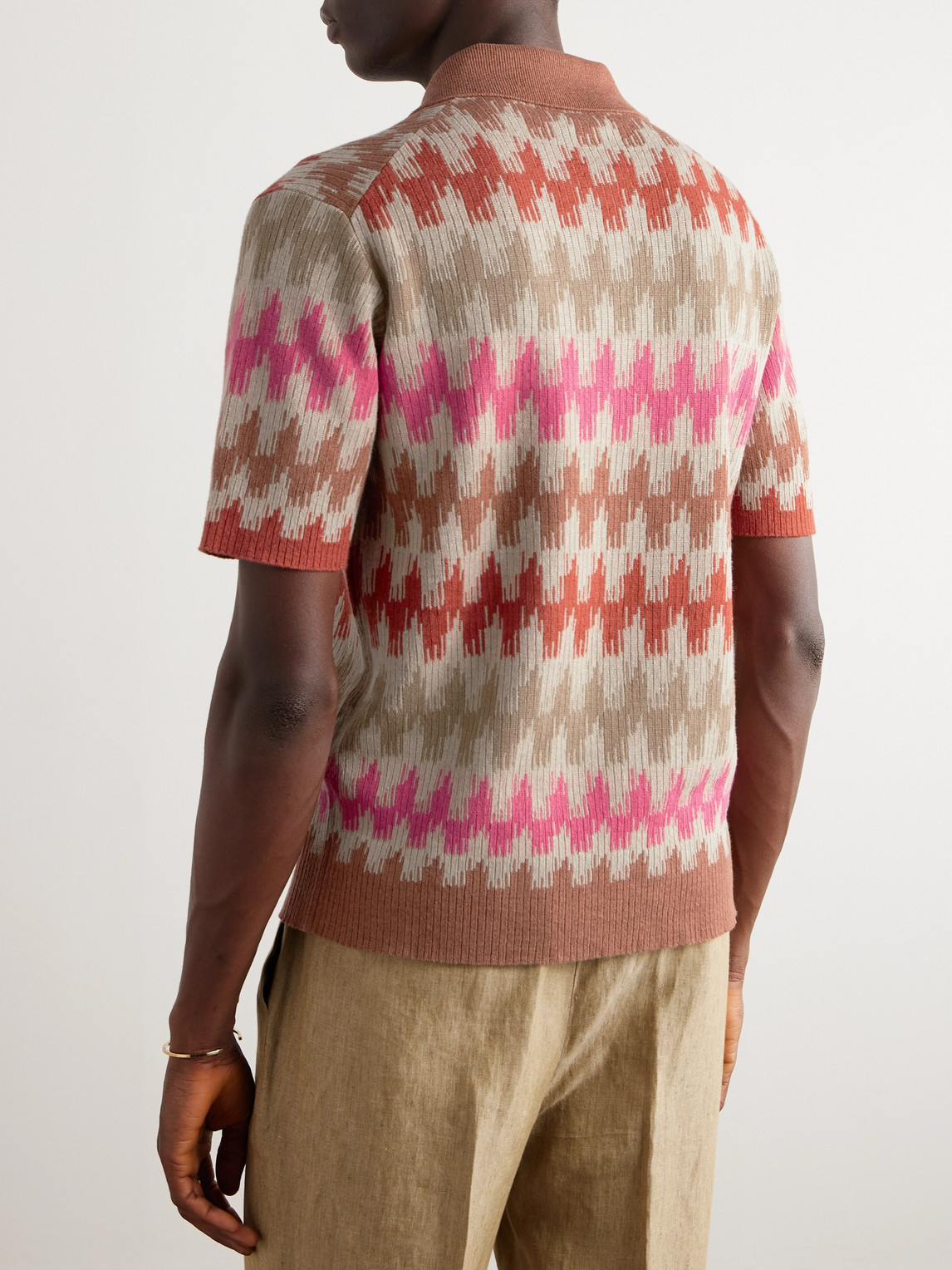 Shop Piacenza 1733 Jacquard-knit Linen And Cotton-blend Polo Shirt In Pink