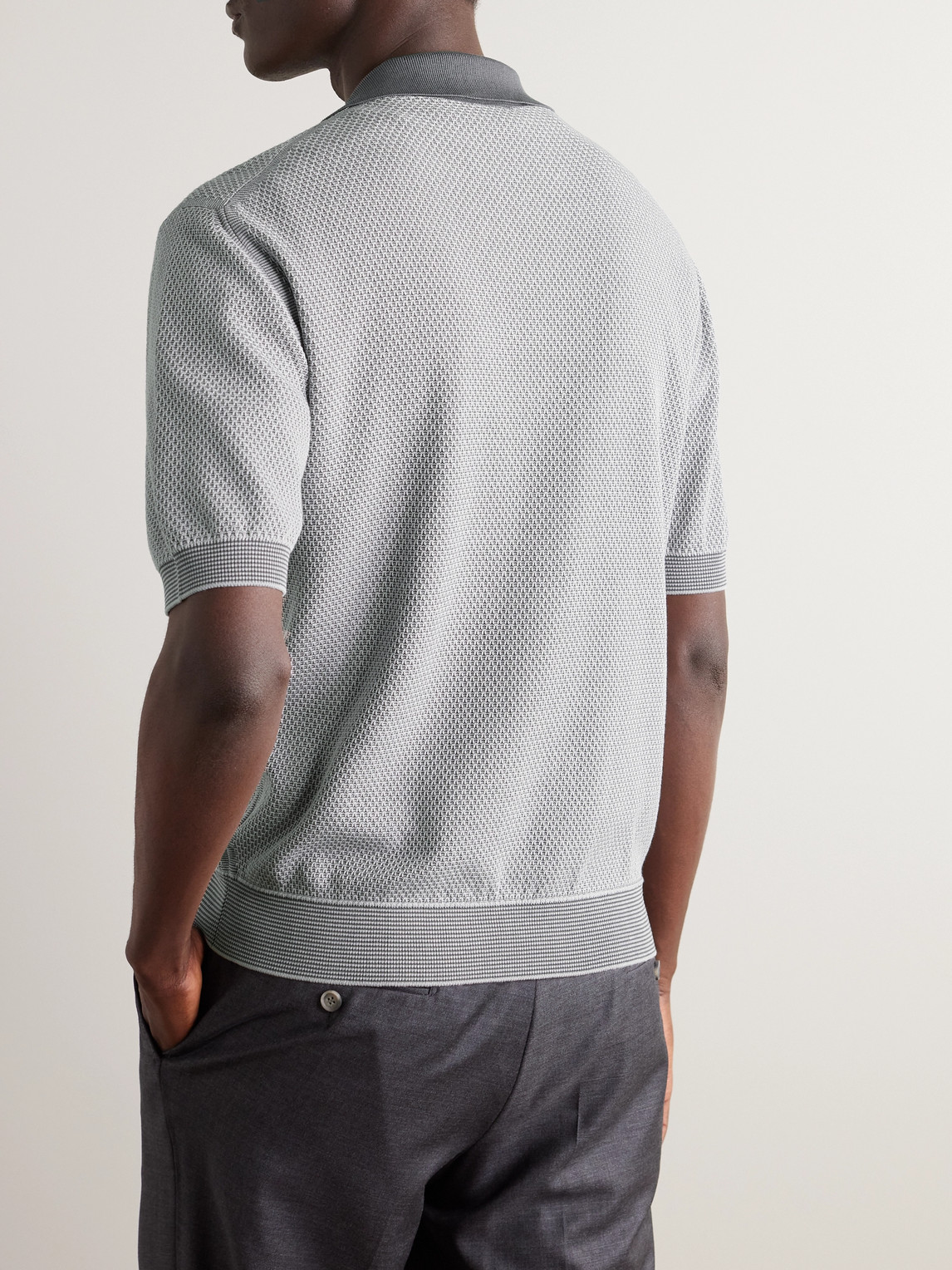 Shop Piacenza 1733 Two-tone Silk And Cotton-blend Polo Shirt In Gray