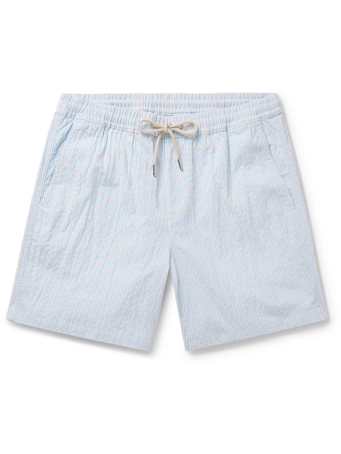 Nn07 Gregor Straight-leg Striped Cotton-blend Seersucker Drawstring Shorts In Blue