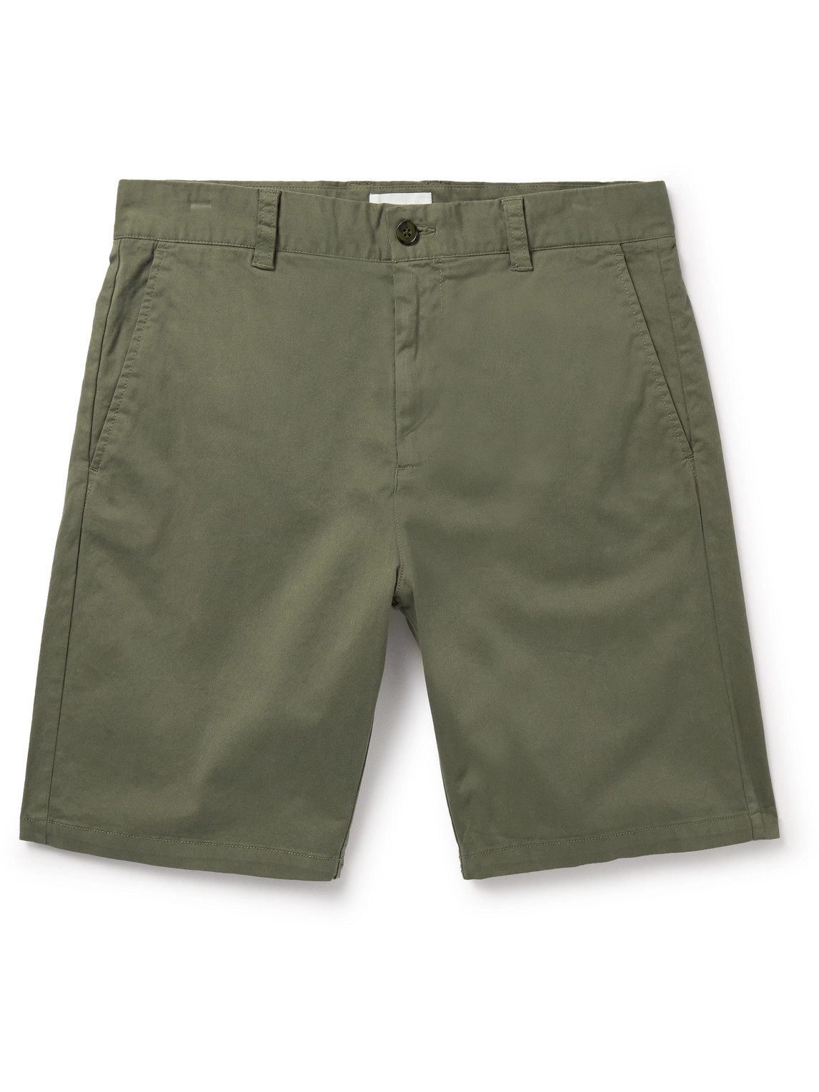 Nn07 Crown 1090 Straight-leg Brushed Organic Cotton-blend Twill Shorts In Green