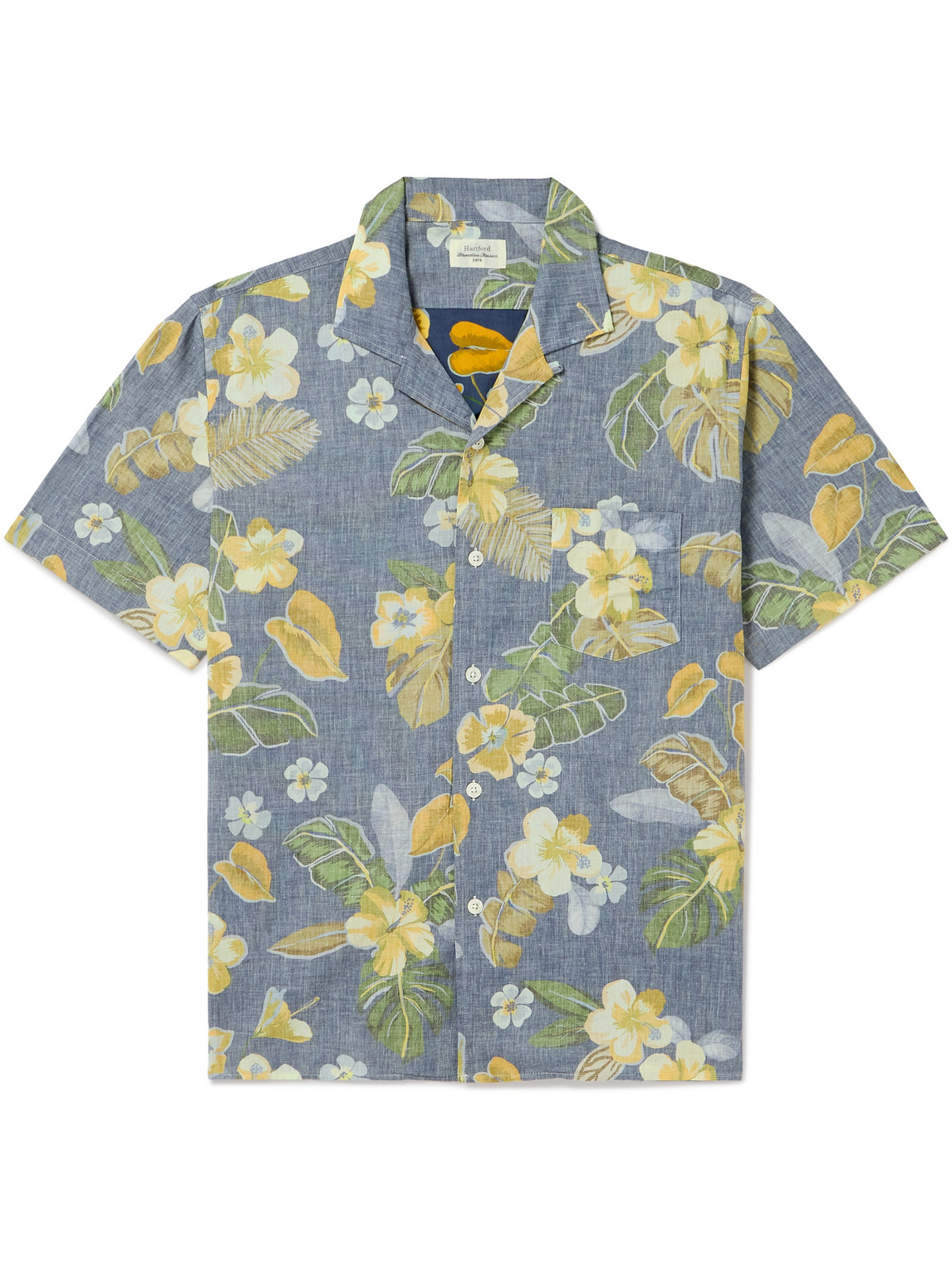 Hartford Palm Camp-collar Floral-print Cotton Shirt In Blue