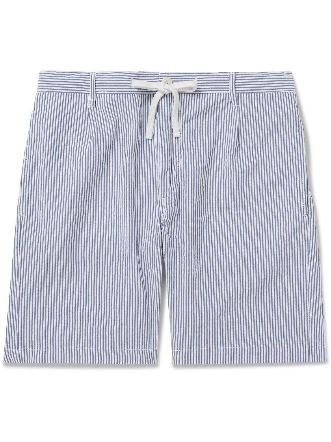 Hartford Tank Straight-leg Striped Cotton-seersucker Drawstring Shorts In Blue