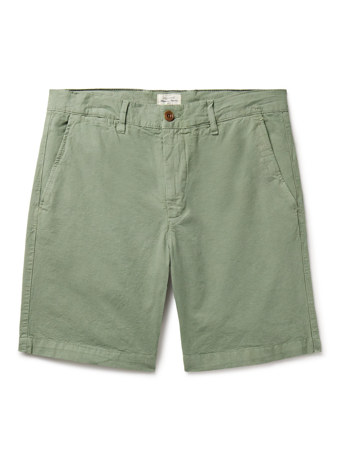 Hartford Byron Slim-fit Straight-leg Garment-dyed Cotton And Linen-blend Shorts In Green