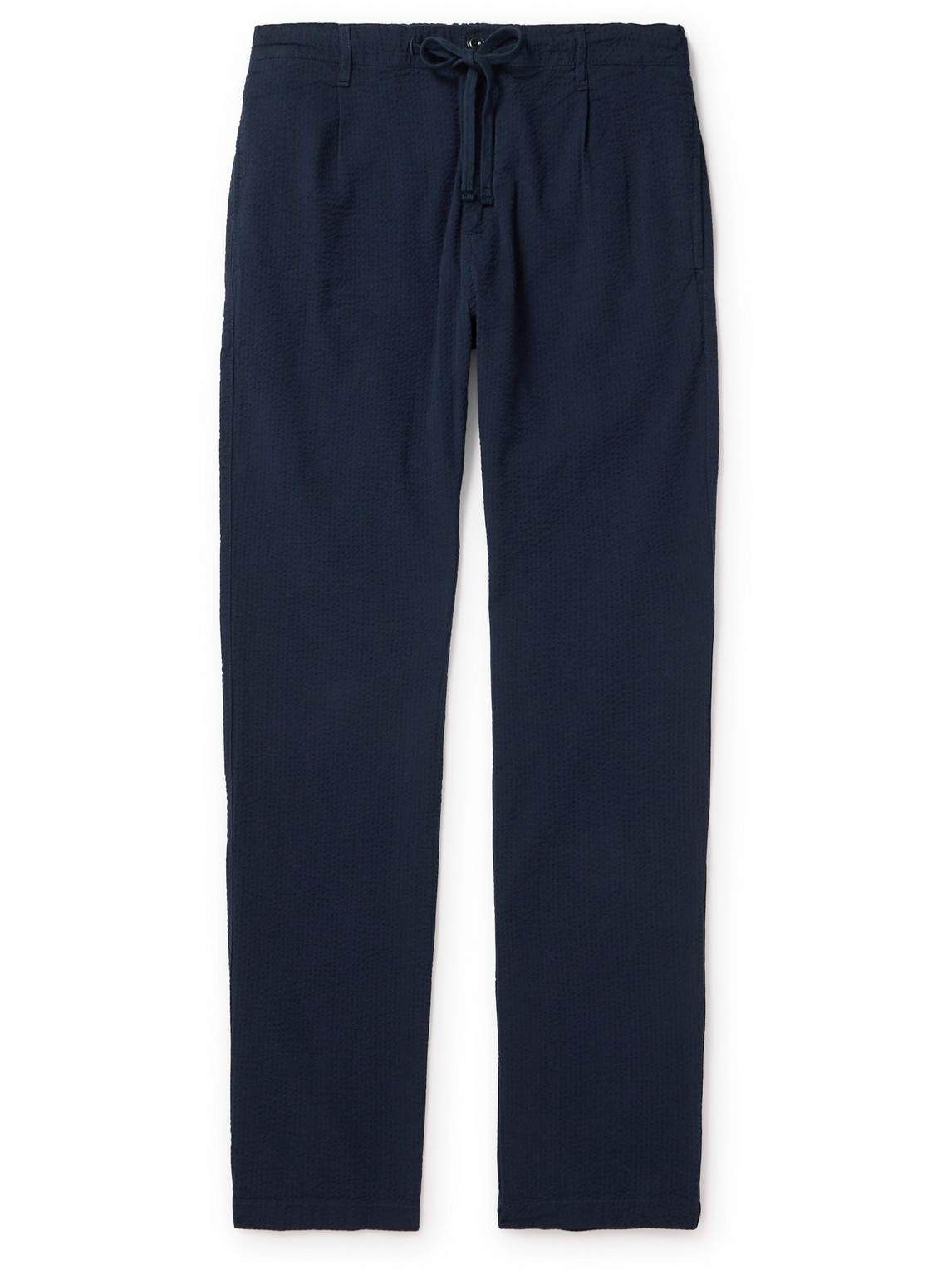Hartford Tanker Straight-leg Pleated Cotton-seersucker Drawstring Trousers In Blue