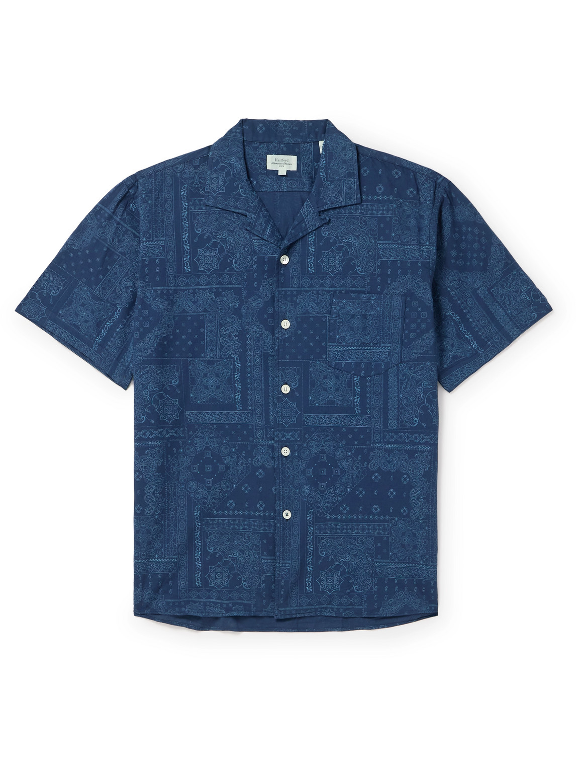 Hartford Camp-collar Bandana-print Cotton Shirt In Blue