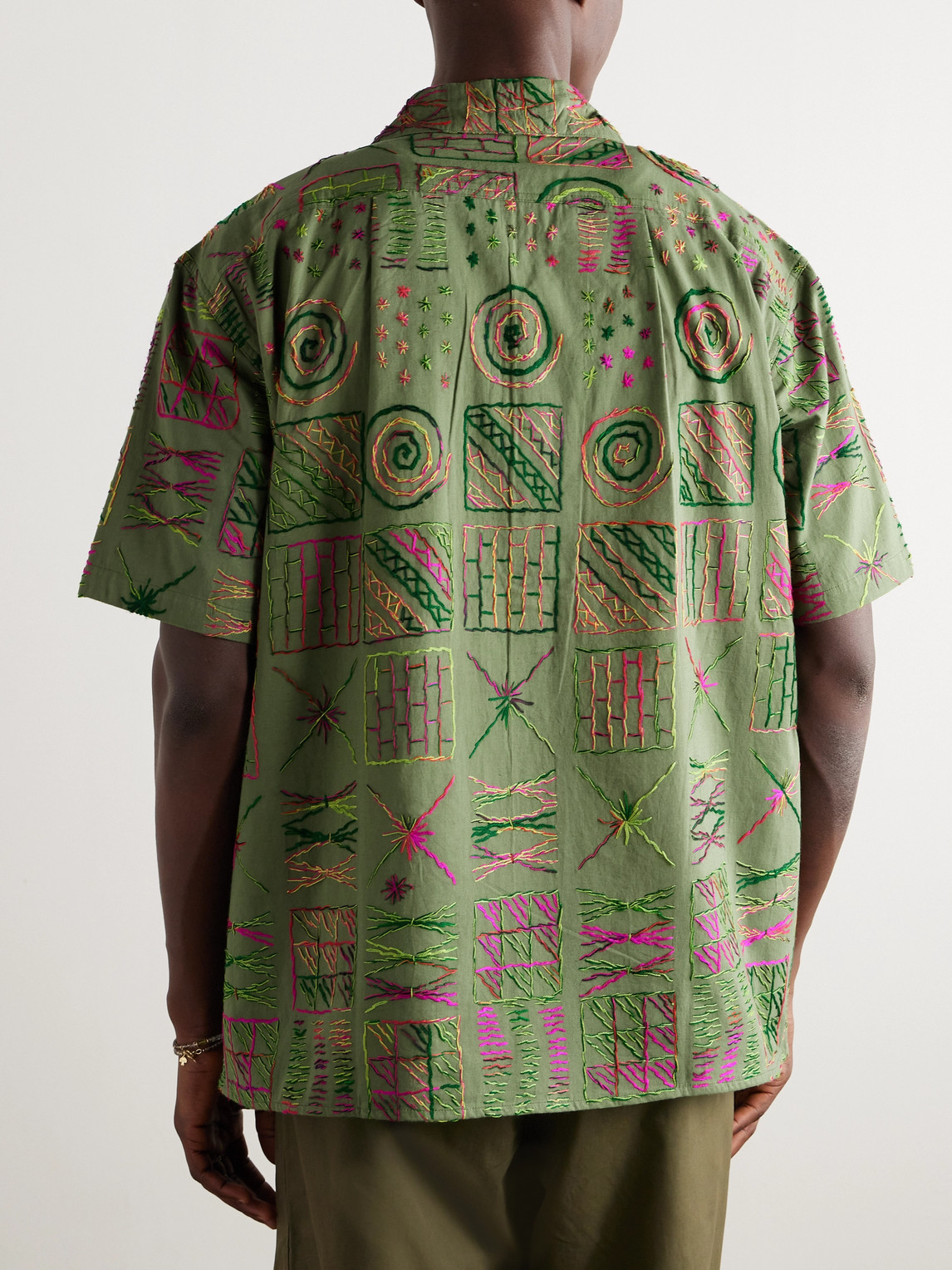 Shop Monitaly 50's Milano Camp-collar Embroidered Cotton Shirt In Green