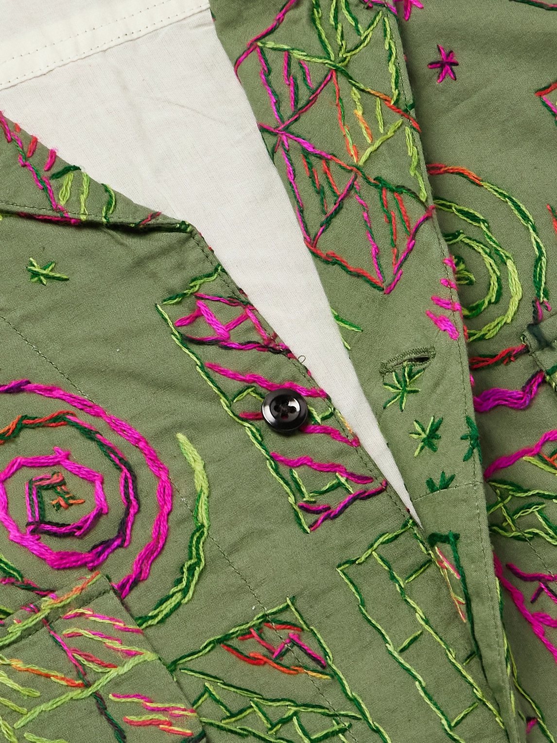 Shop Monitaly 50's Milano Camp-collar Embroidered Cotton Shirt In Green
