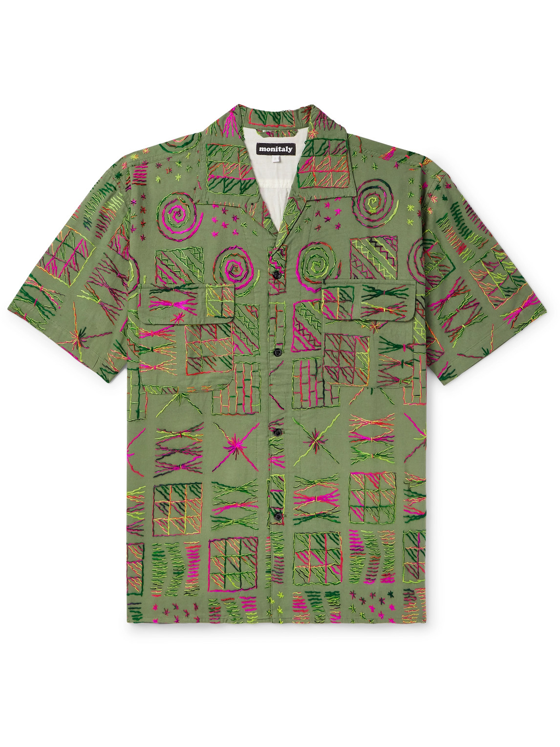 Monitaly 50's Milano Camp-collar Embroidered Cotton Shirt In Green