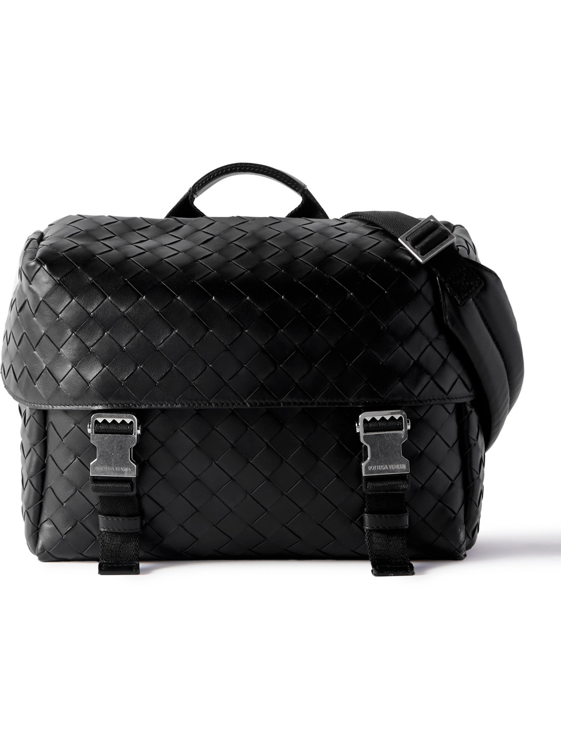 Bottega Veneta Intrecciato Leather Messenger Bag In Black