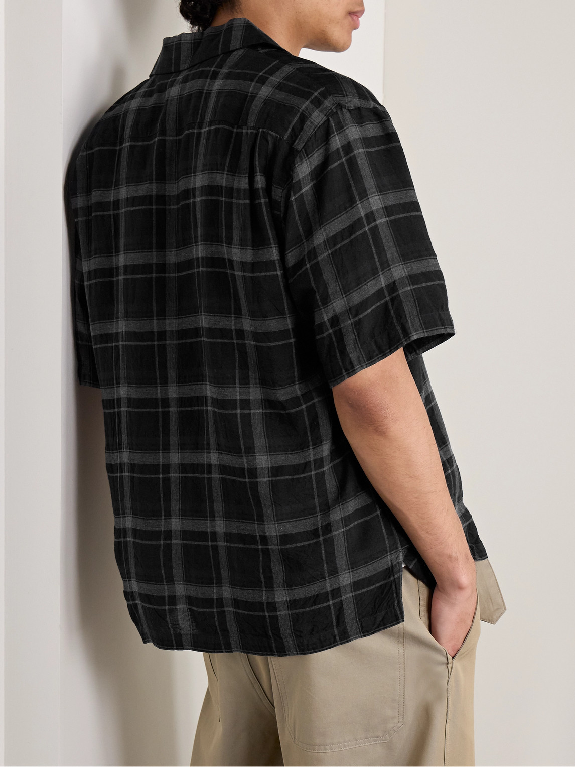 Shop Kaptain Sunshine Camp-collar Checked Woven Shirt In Black