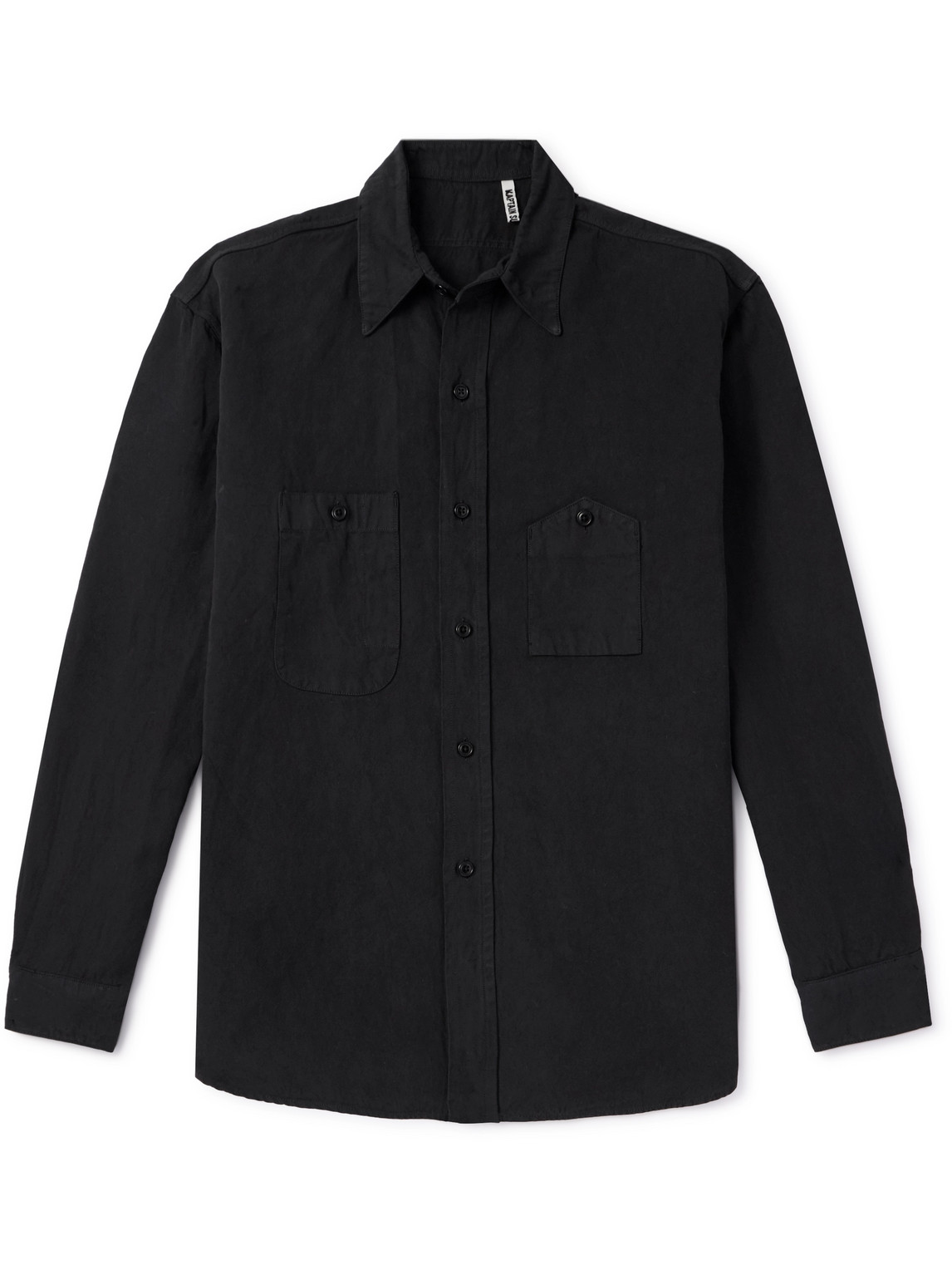 Kaptain Sunshine Work Button-down Collar Cotton And Linen-blend Gabardine Shirt In Black