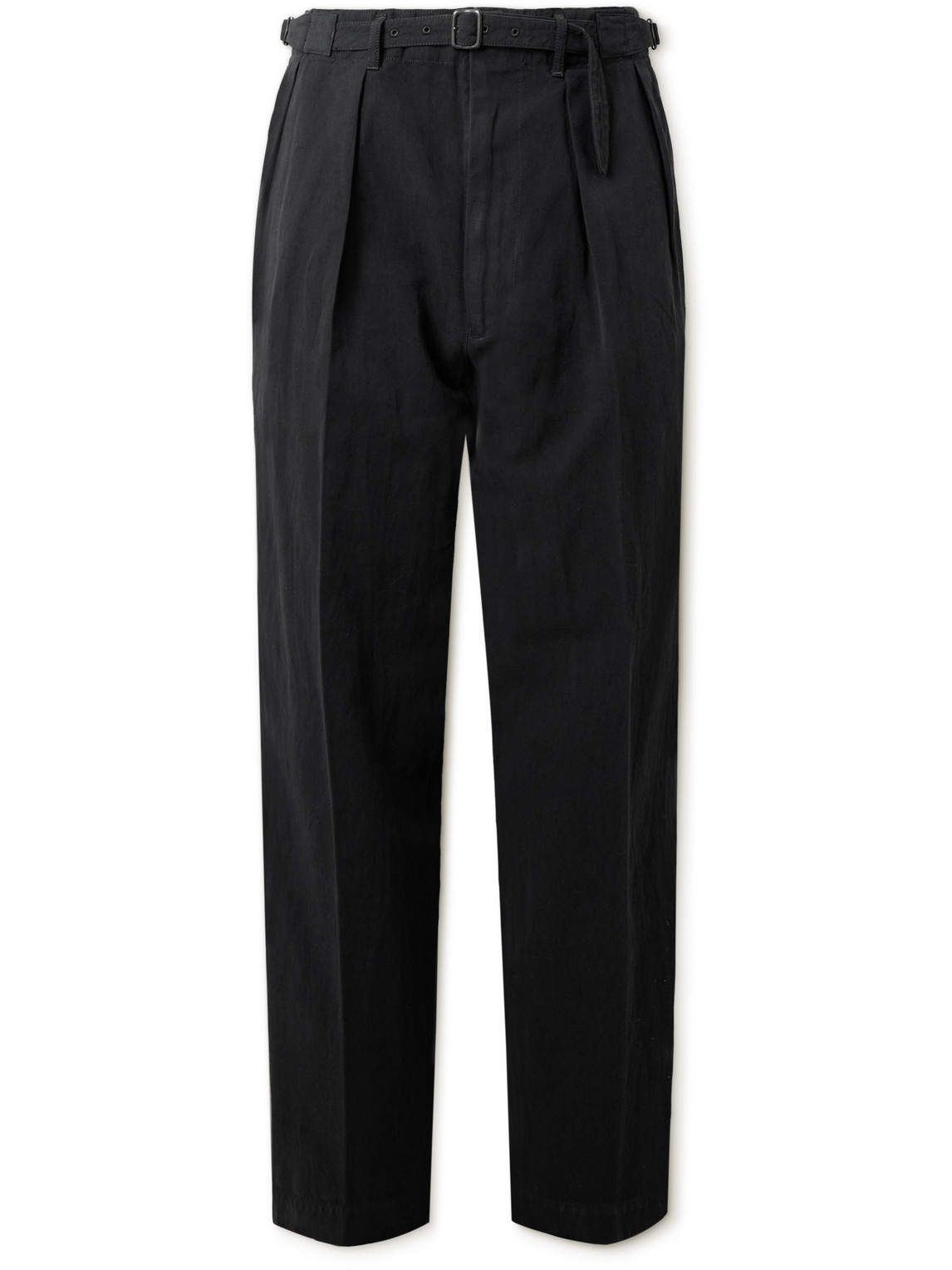 Kaptain Sunshine Gurkha Straight-leg Belted Pleated Cotton And Linen-blend Twill Trousers In Black