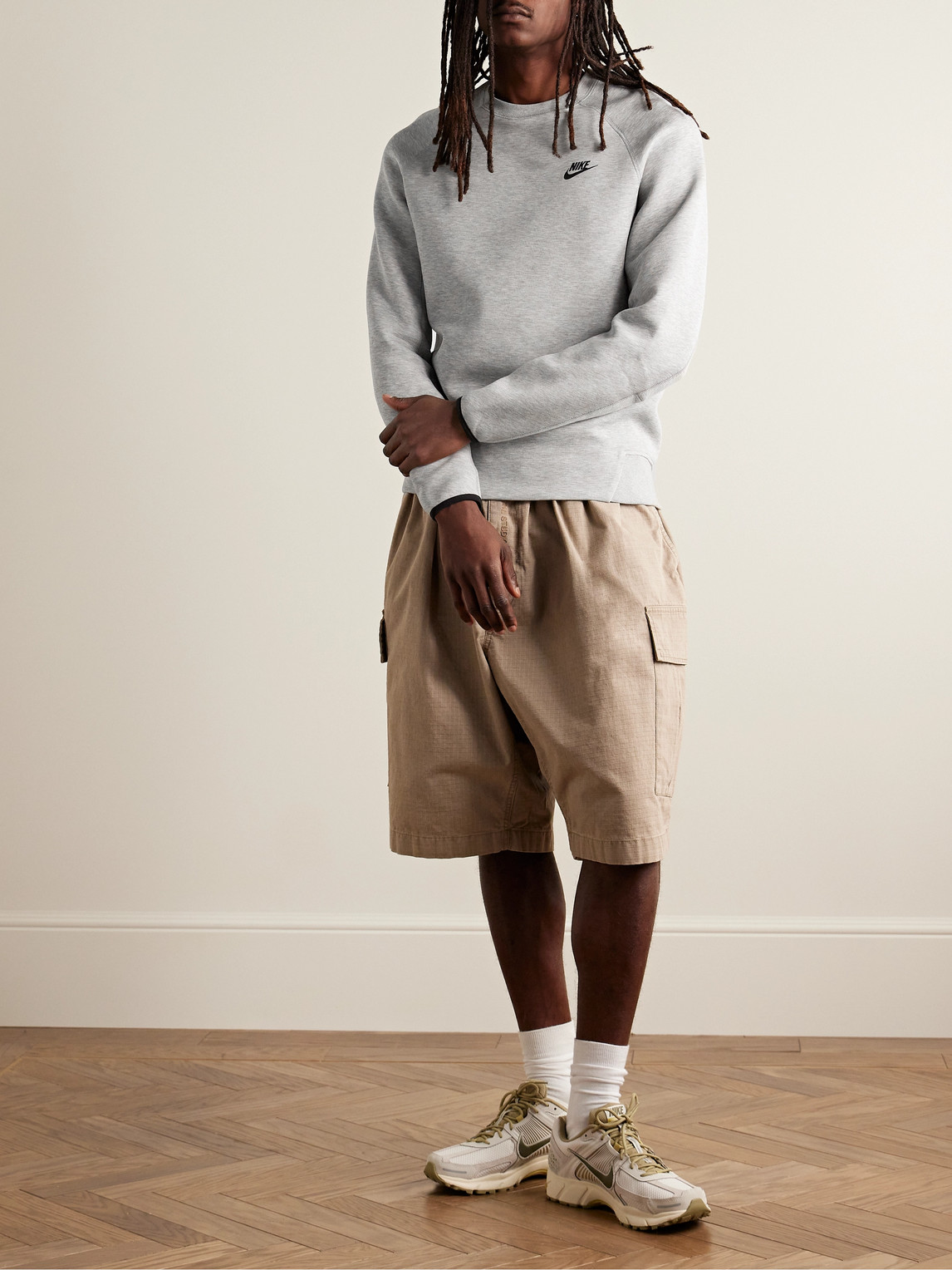 Shop Nike Logo-print Cotton-blend Tech Fleece Sweatshirt In Gray