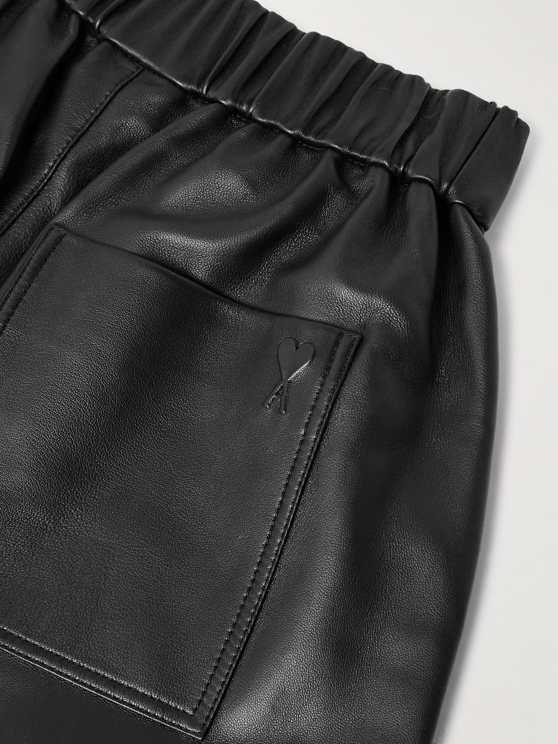 Shop Ami Alexandre Mattiussi Straight-leg Leather Bermuda Shorts In Black
