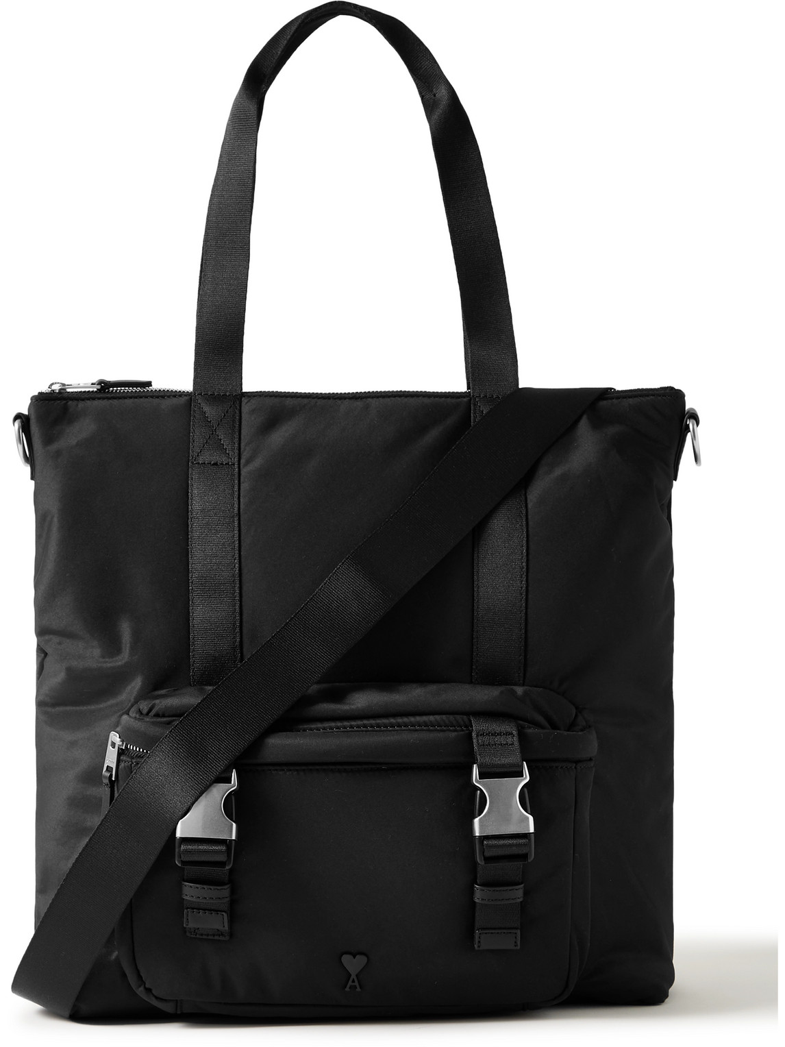 Ami Alexandre Mattiussi Leather-trimmed Logo-embellished Shell Tote Bag In Black