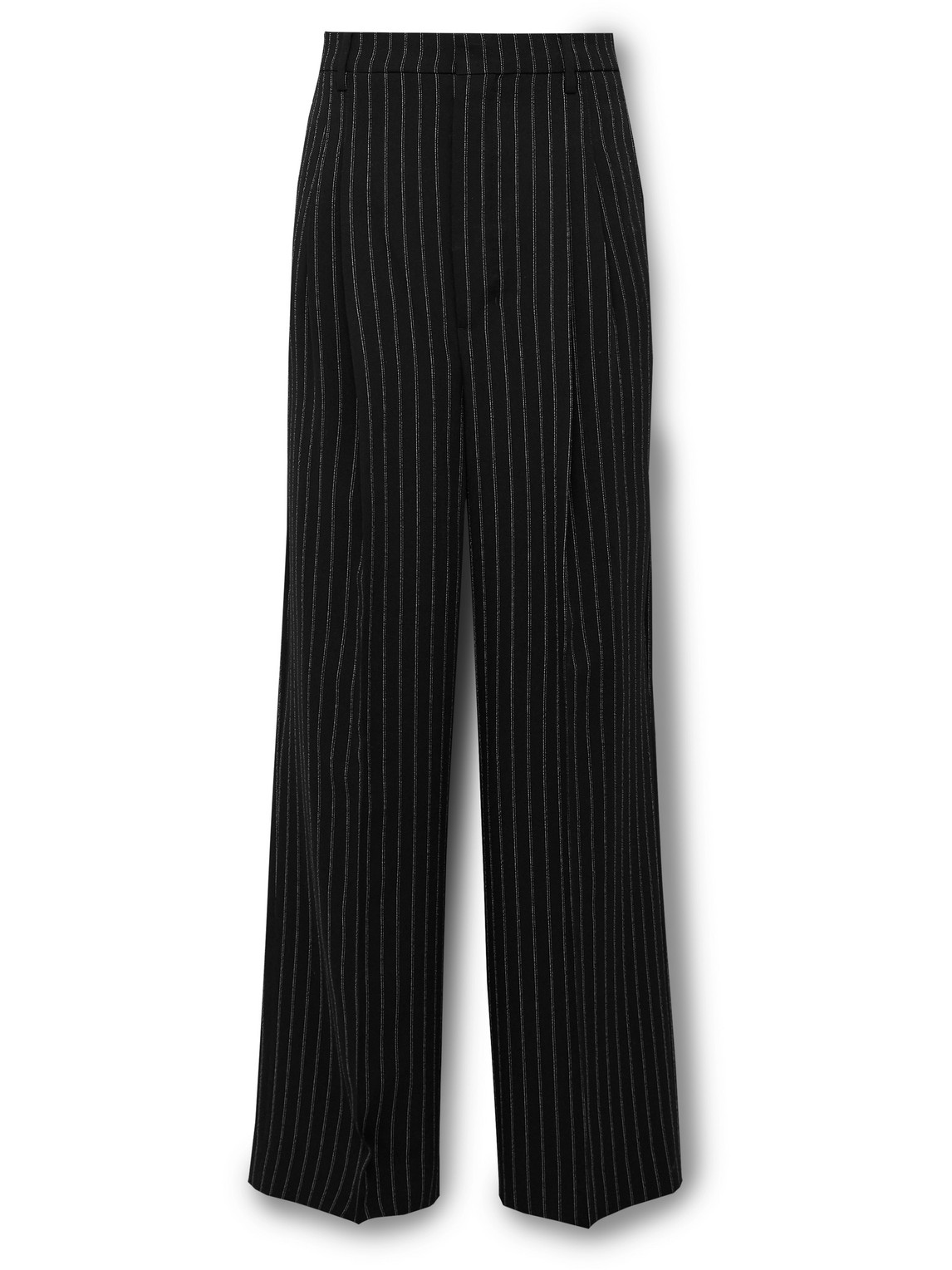 Ami Alexandre Mattiussi Wide-leg Pleated Pinstriped Wool Trousers In Black