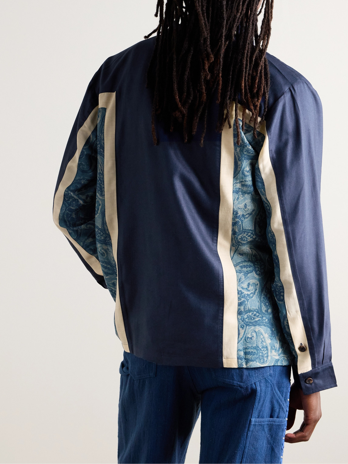Shop Kartik Research Grandad-collar Panelled Printed Silk Shirt In Multi