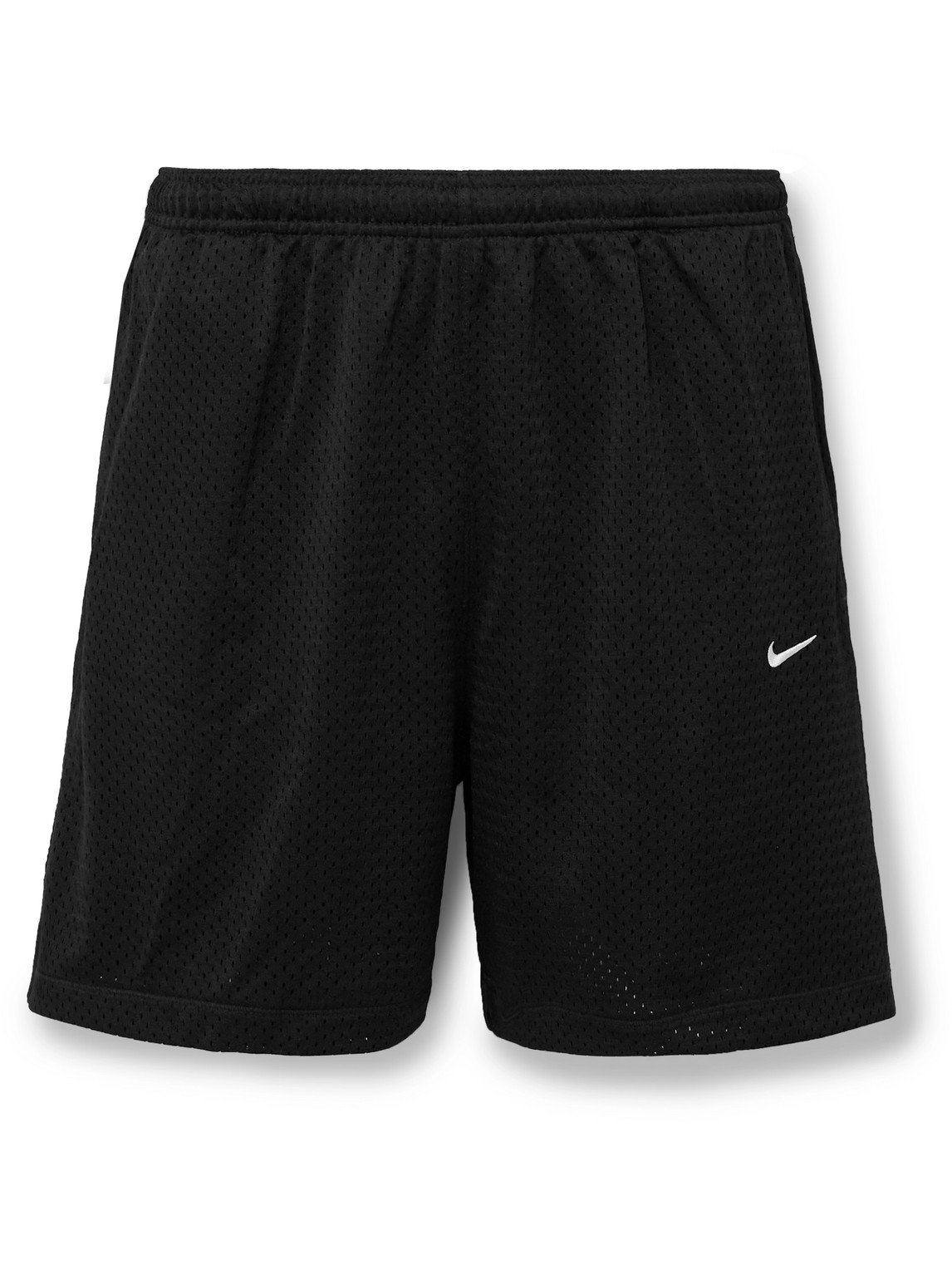 Nike Solo Swoosh Straight-leg Logo-embroidered Mesh Shorts In Black