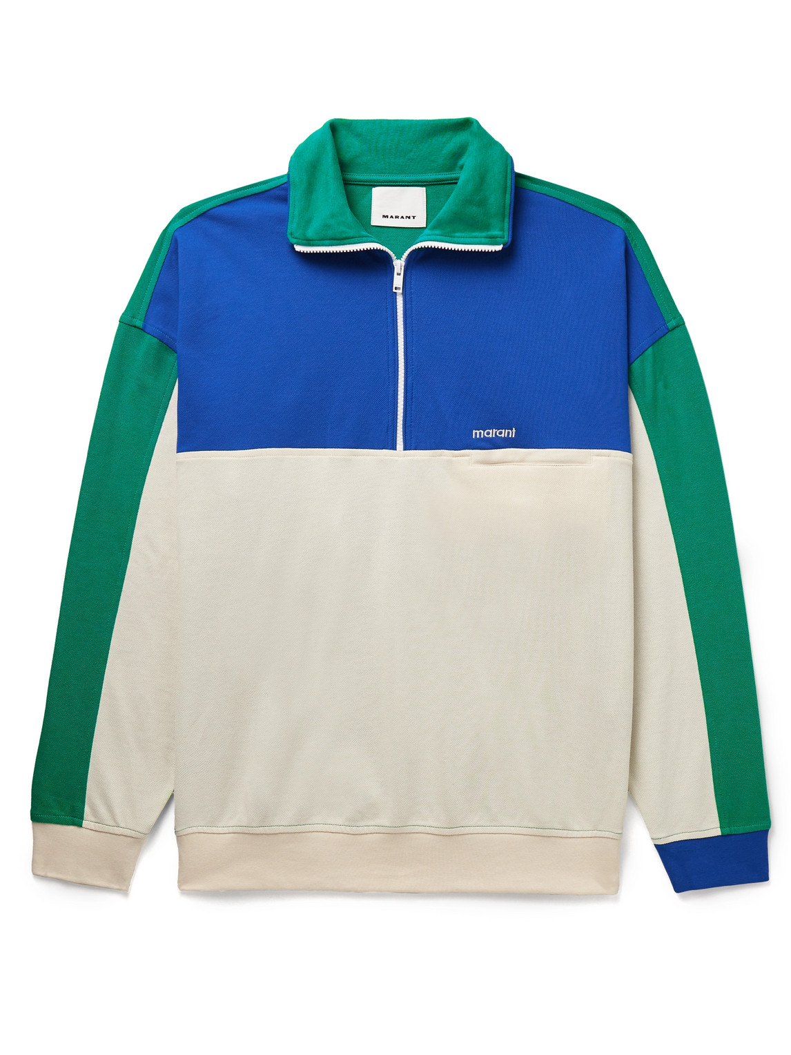Marant Arian Logo-embroidered Colour-block Cotton-piqué Sweatshirt In Green