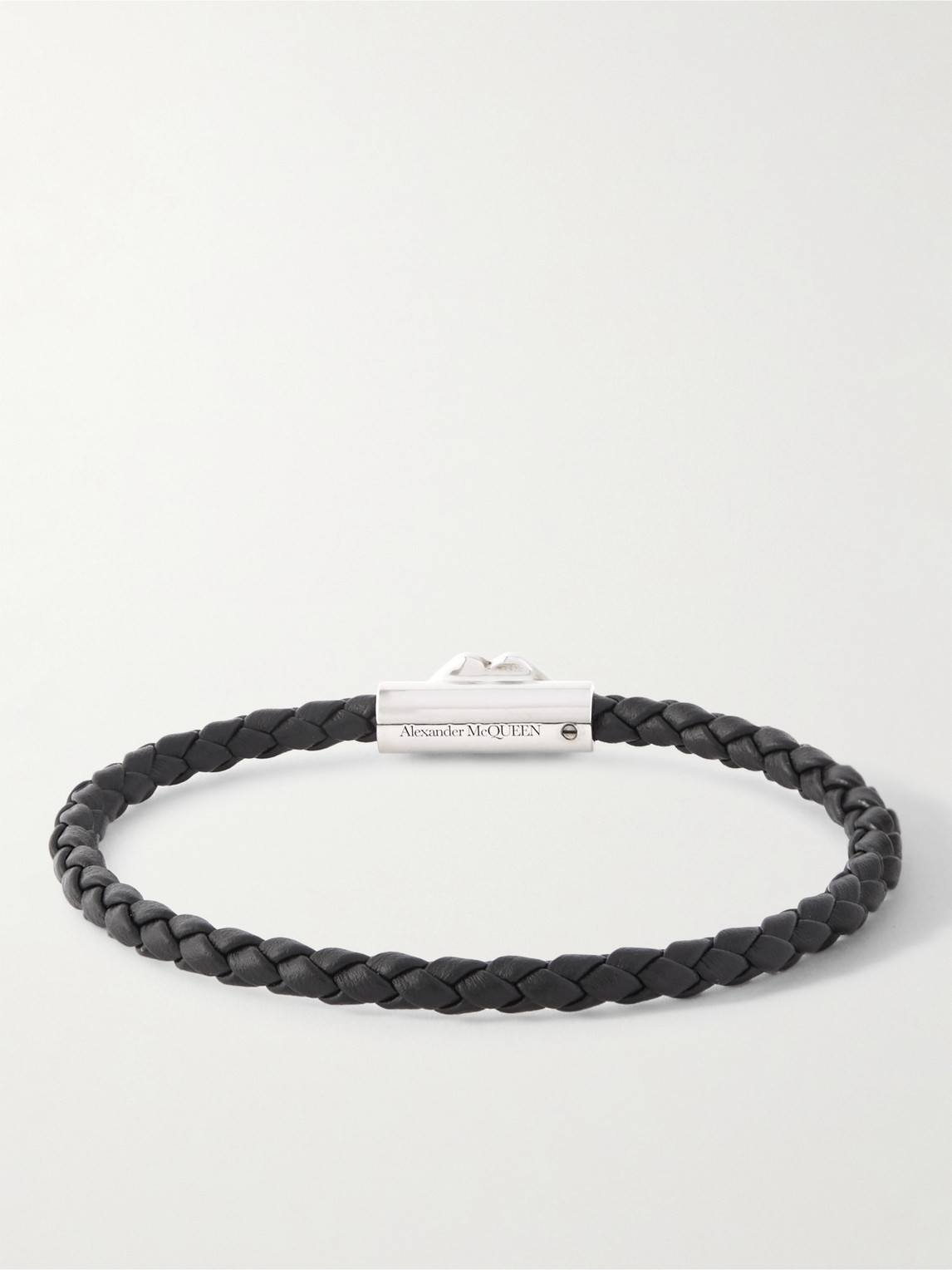 Shop Alexander Mcqueen Braided Leather And Silver-tone Bracelet