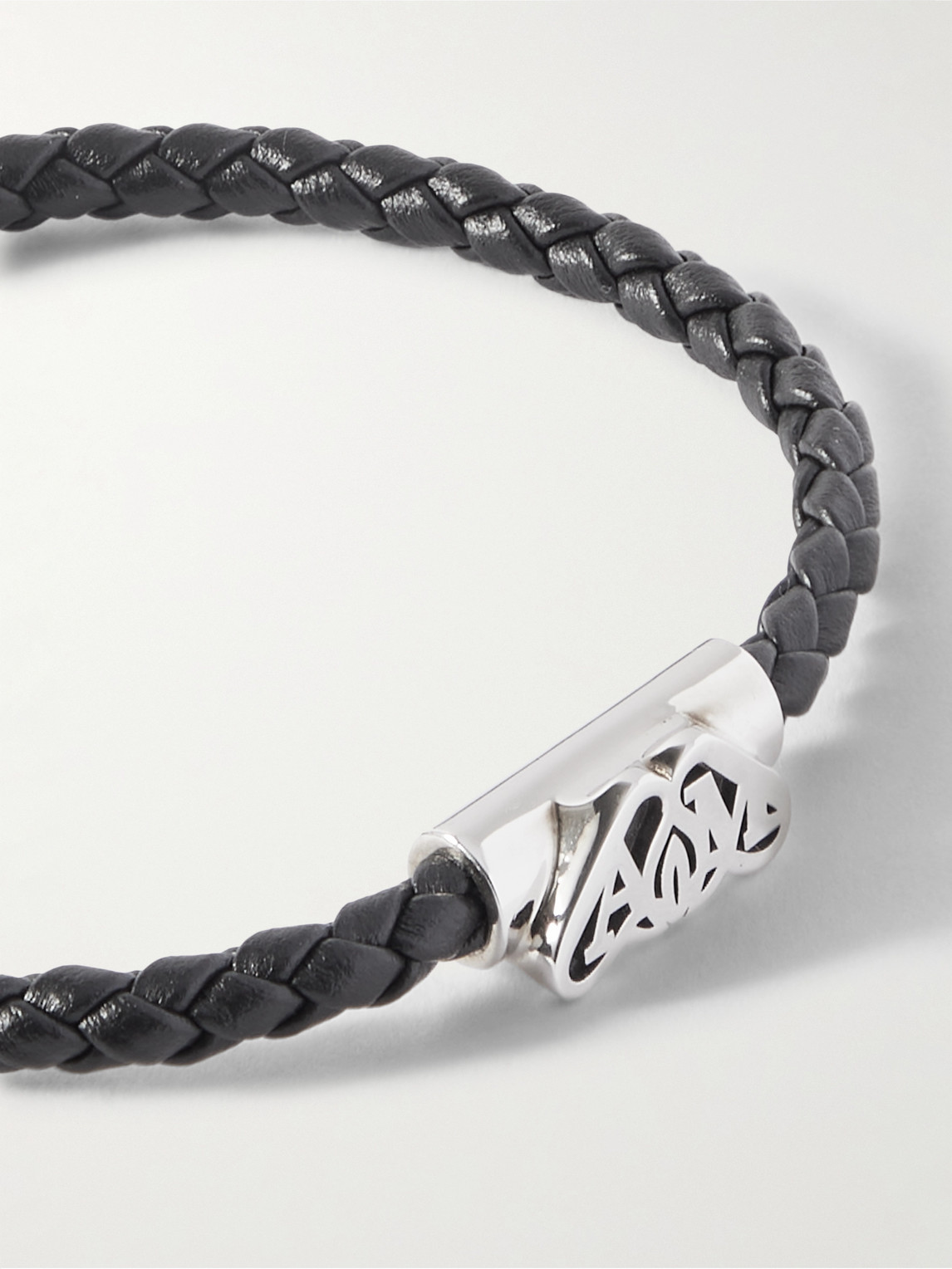 Shop Alexander Mcqueen Braided Leather And Silver-tone Bracelet