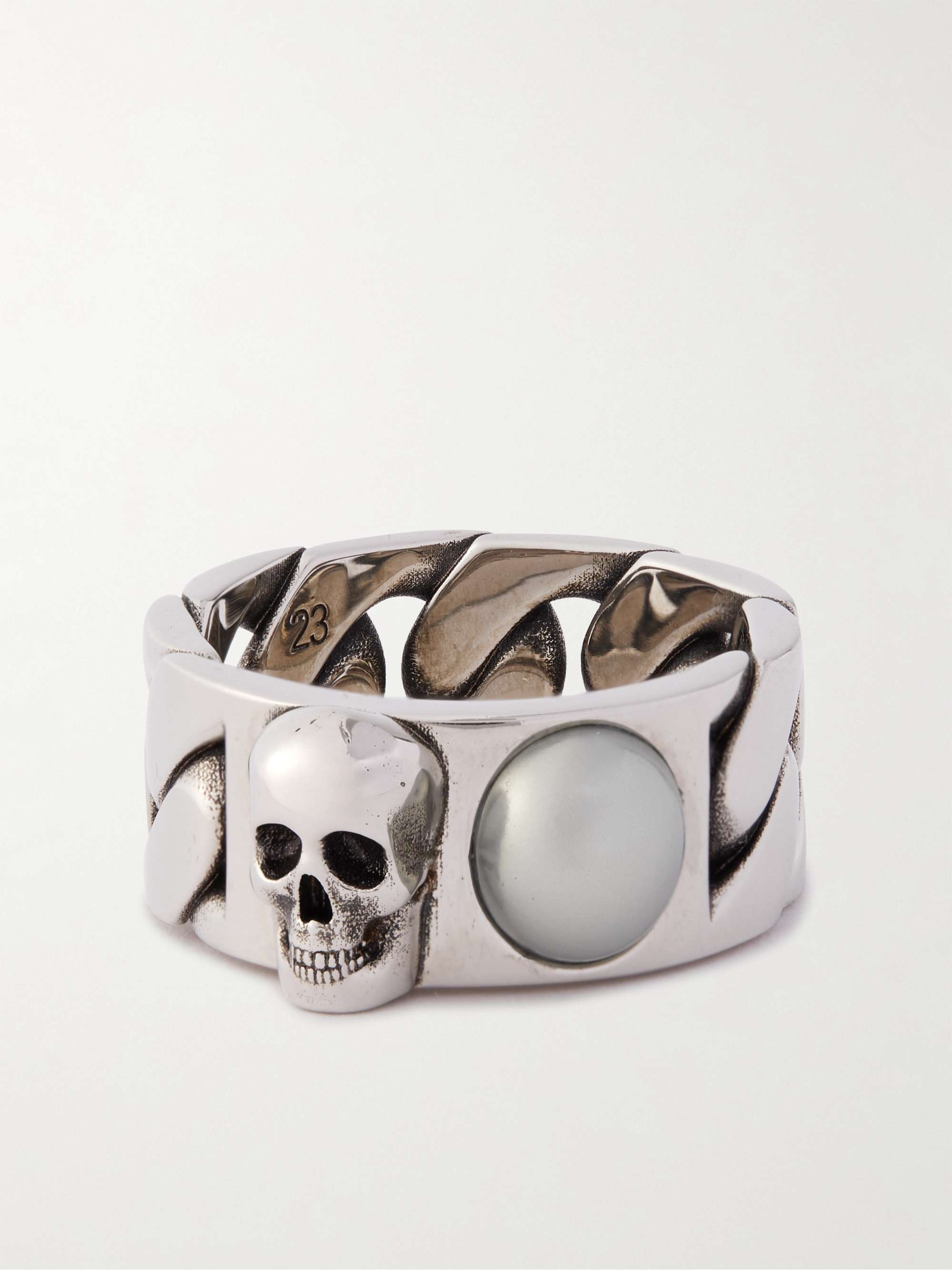 ALEXANDER MCQUEEN Skull Burnished Silver-Tone Faux Pearl Ring for Men | MR  PORTER