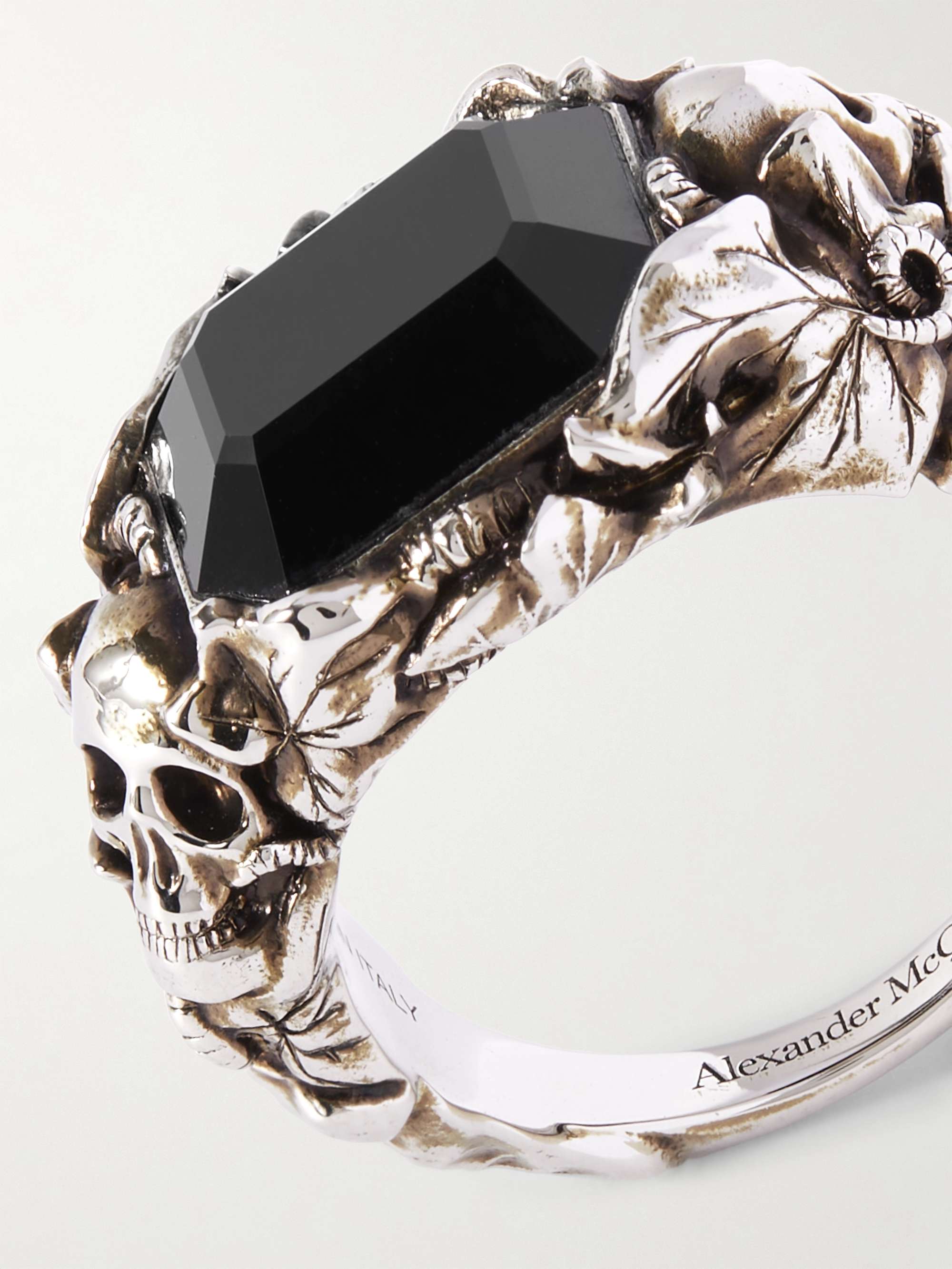 ALEXANDER MCQUEEN Ivy Skull Burnished Silver-Tone Crystal Ring for Men | MR  PORTER