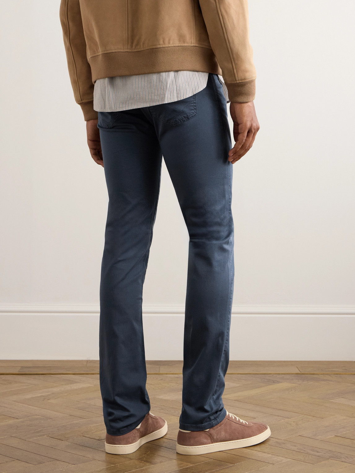 Shop Incotex Slim-fit Cotton-blend Trousers In Blue
