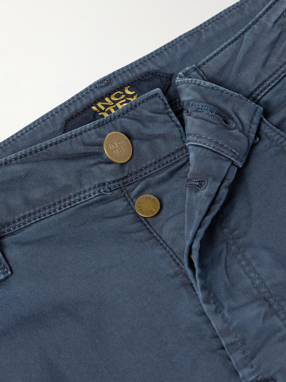 Shop Incotex Slim-fit Cotton-blend Trousers In Blue