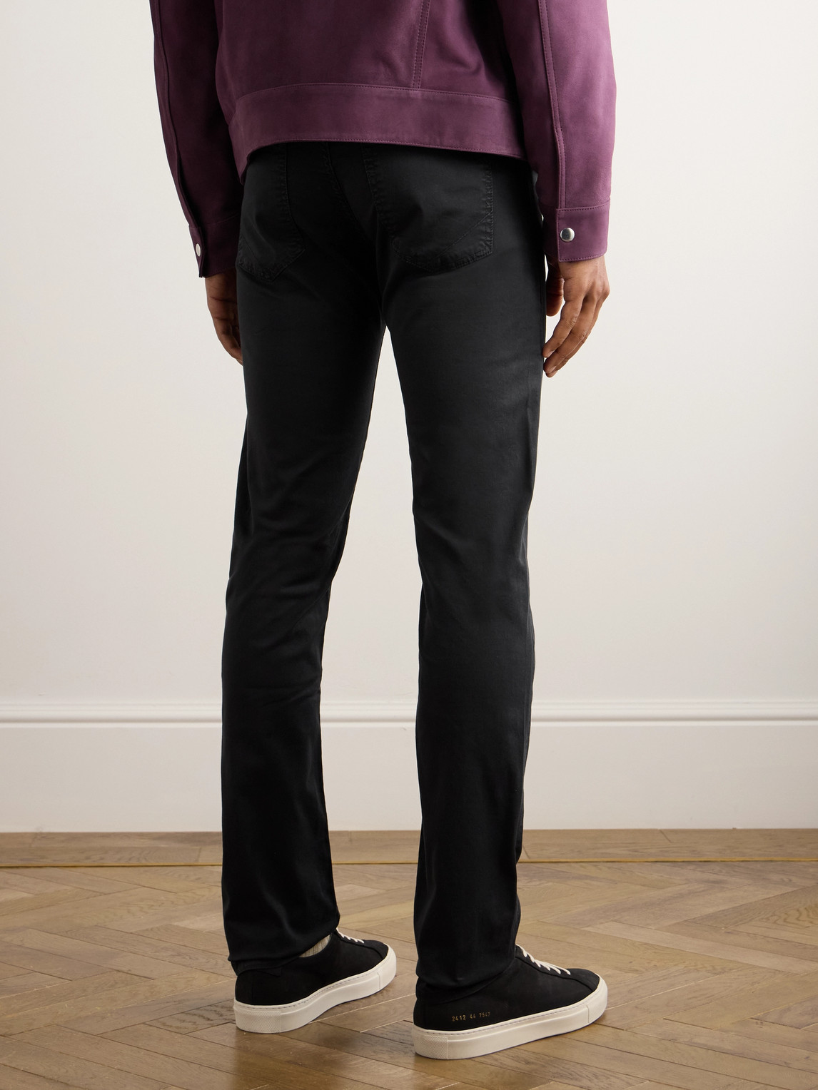 Shop Incotex Slim-fit Straight-leg Cotton-blend Trousers In Black