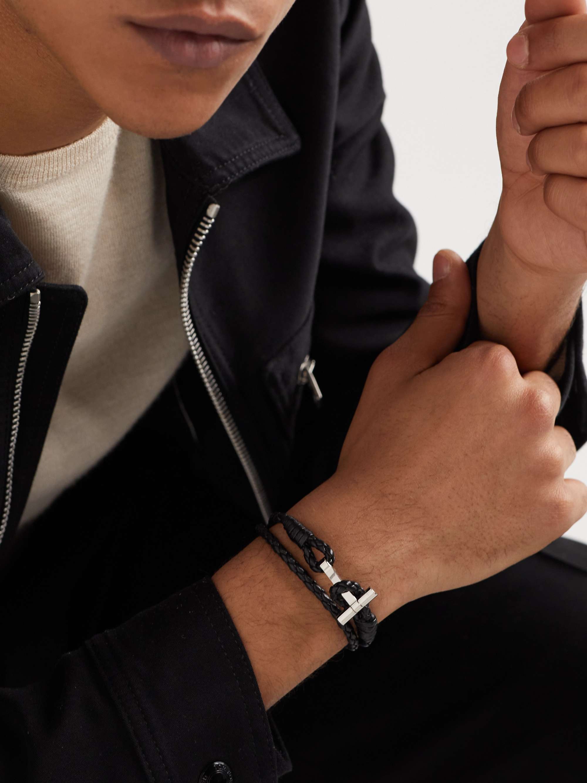 TOM FORD Woven Leather and Silver-Tone Wrap Bracelet for Men | MR PORTER
