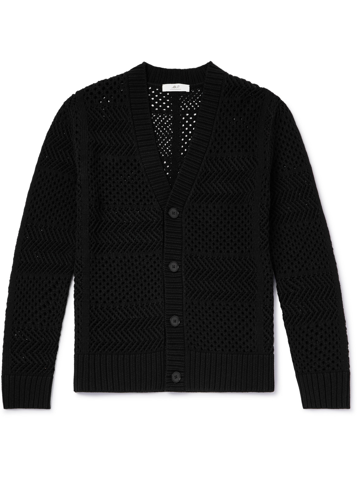 Mr P Open-knit Cotton Cardigan In Black