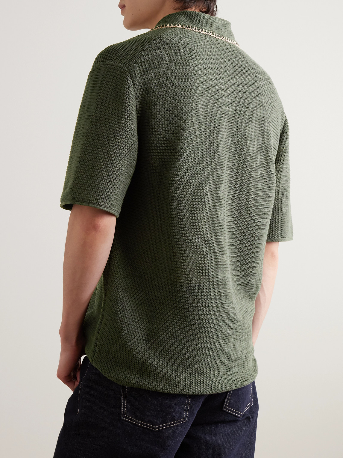 Shop Mr P Embroidered Cotton Polo Shirt In Green