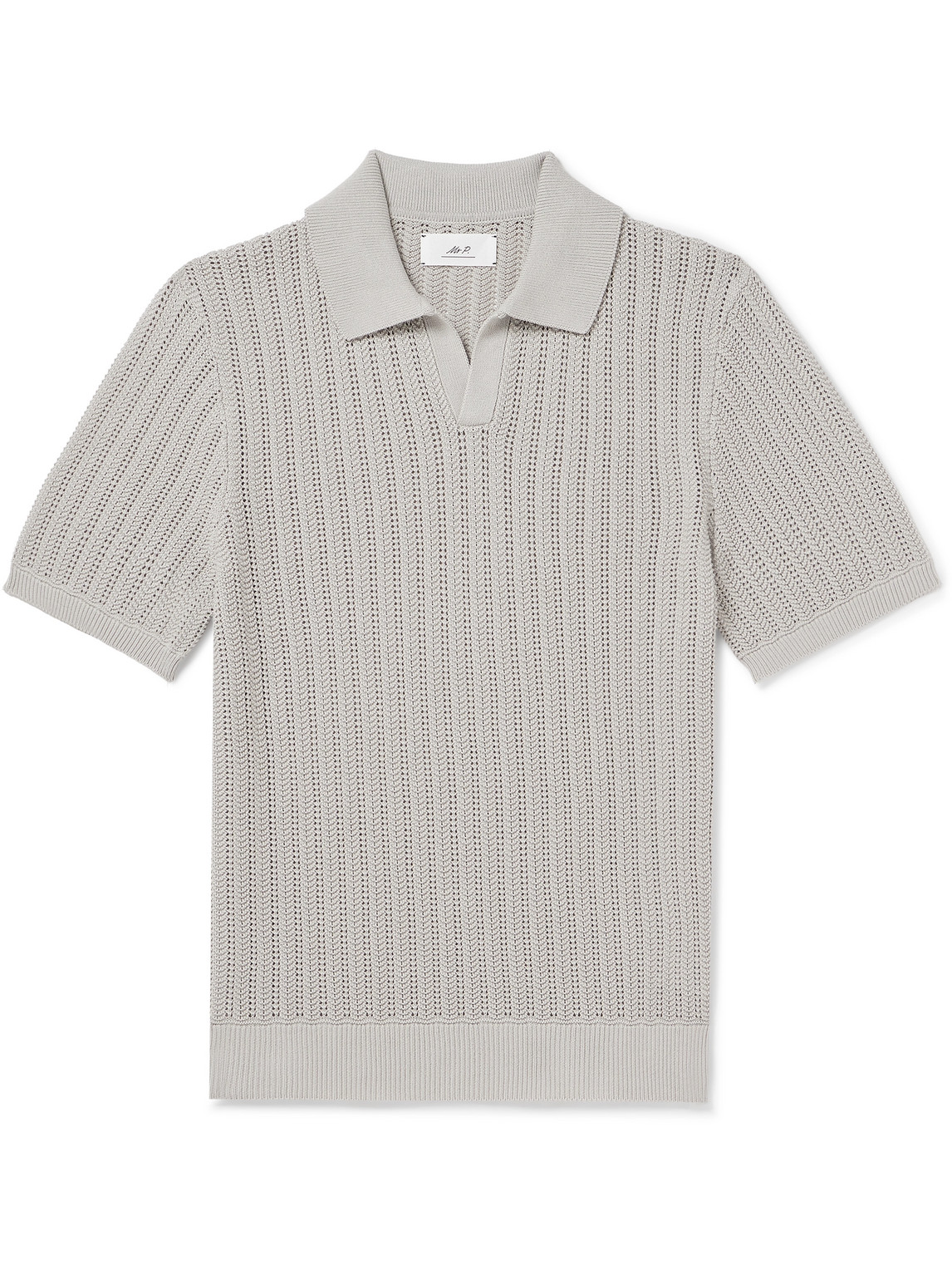 Mr P Open-knit Ribbed Cotton Polo Shirt In Grey